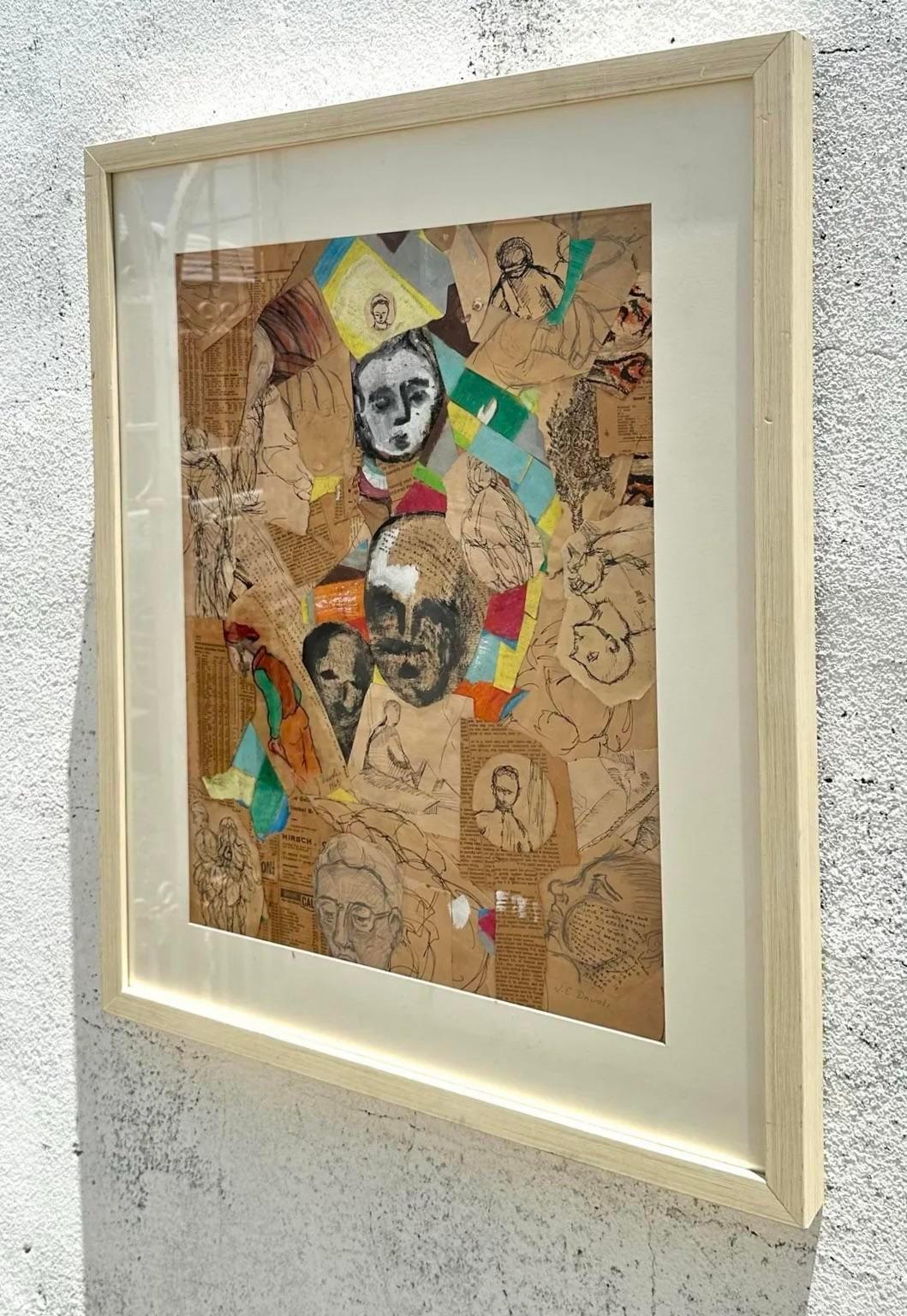 Boho astratto d'epoca, schizzi misti su carta In condizioni buone in vendita a west palm beach, FL
