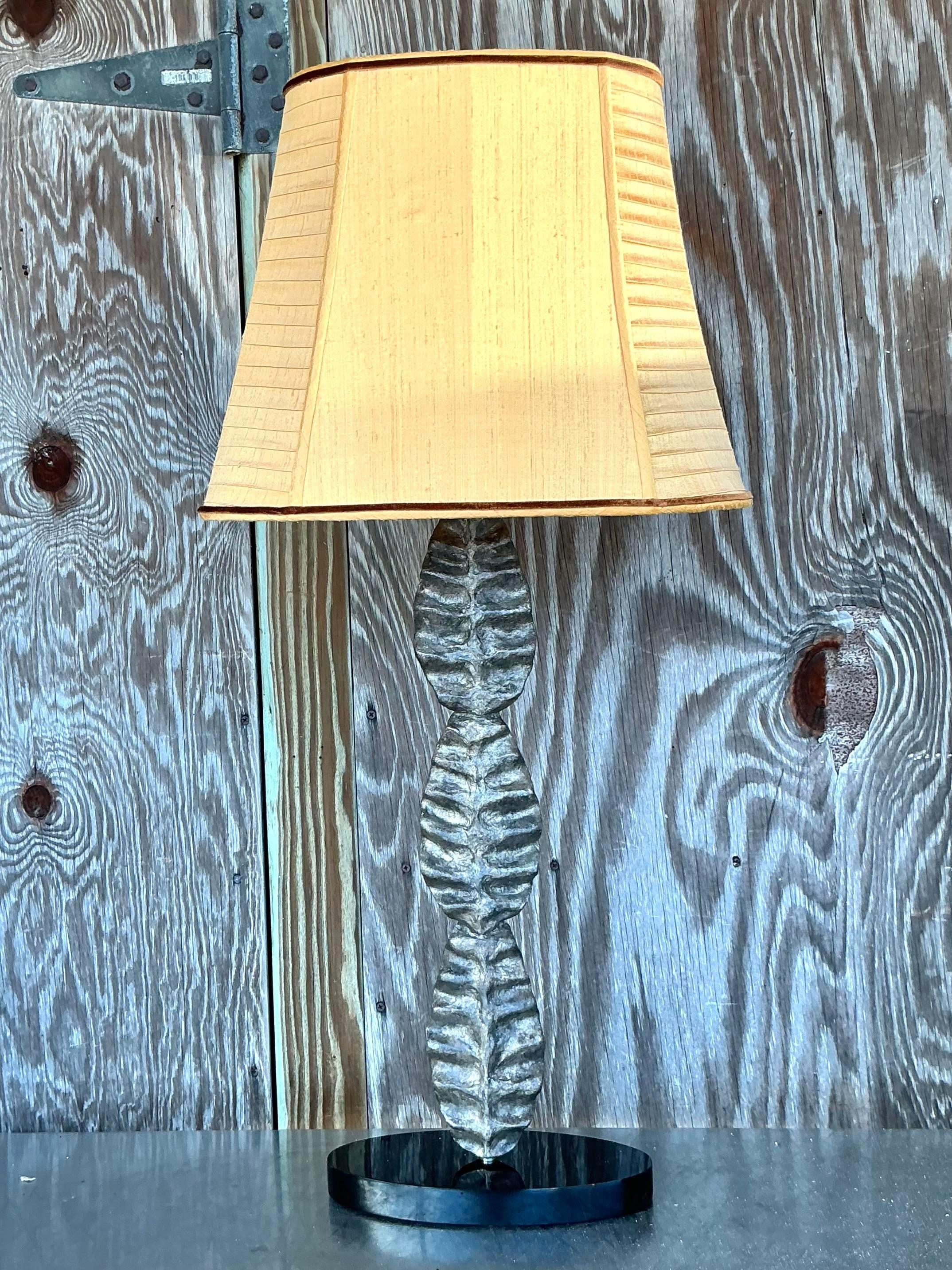 Brutalist Vintage Boho Abstract Molded Leaf Lamp For Sale