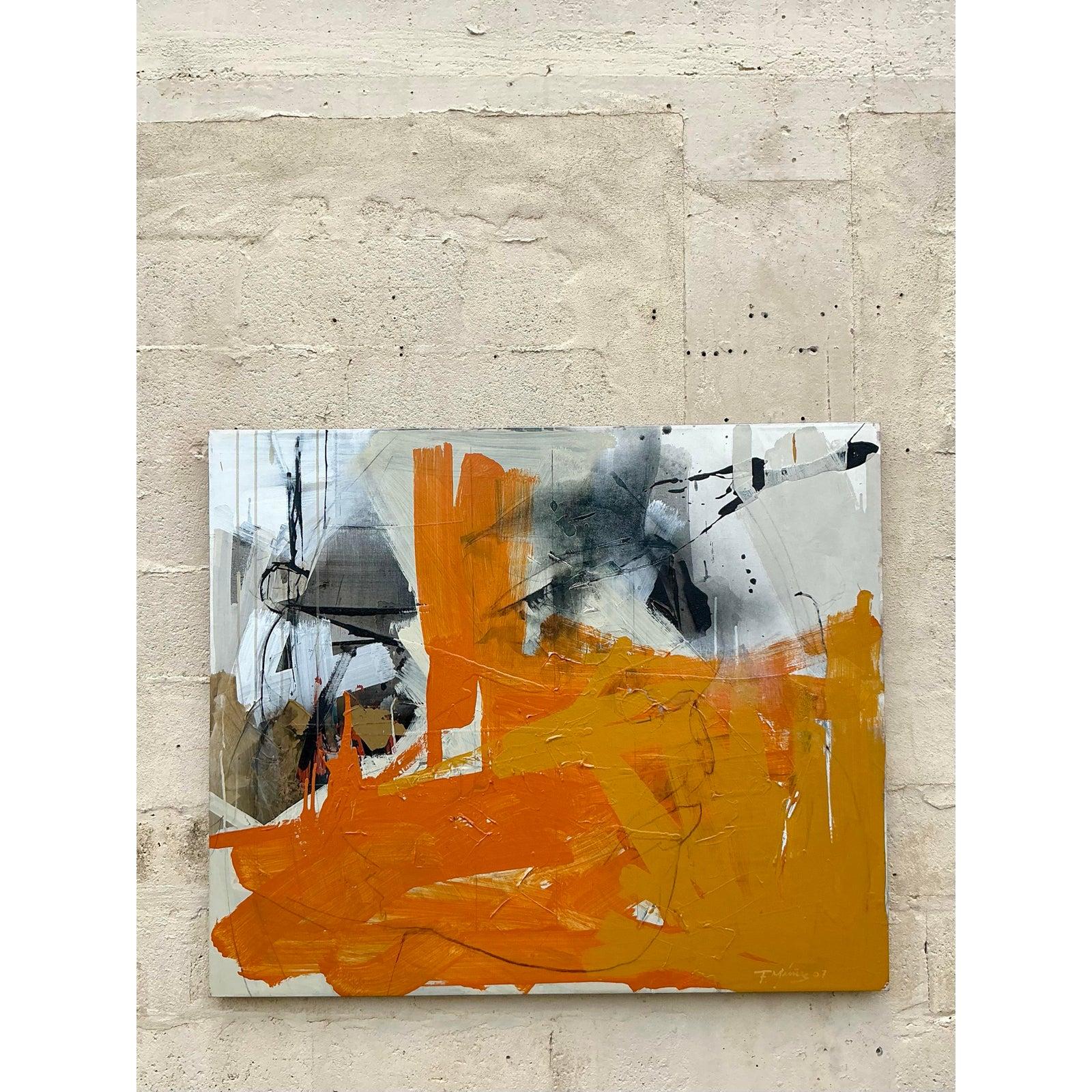 Vintage Boho Abstract Oil on Canvas (Moderne der Mitte des Jahrhunderts) im Angebot