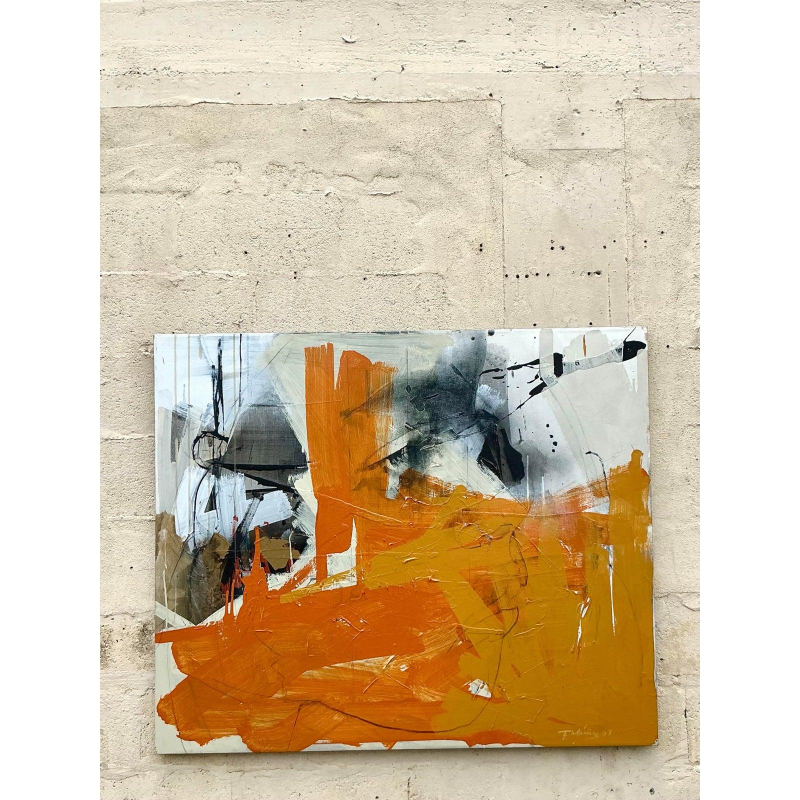 Vintage Boho Abstract Oil on Canvas (amerikanisch) im Angebot