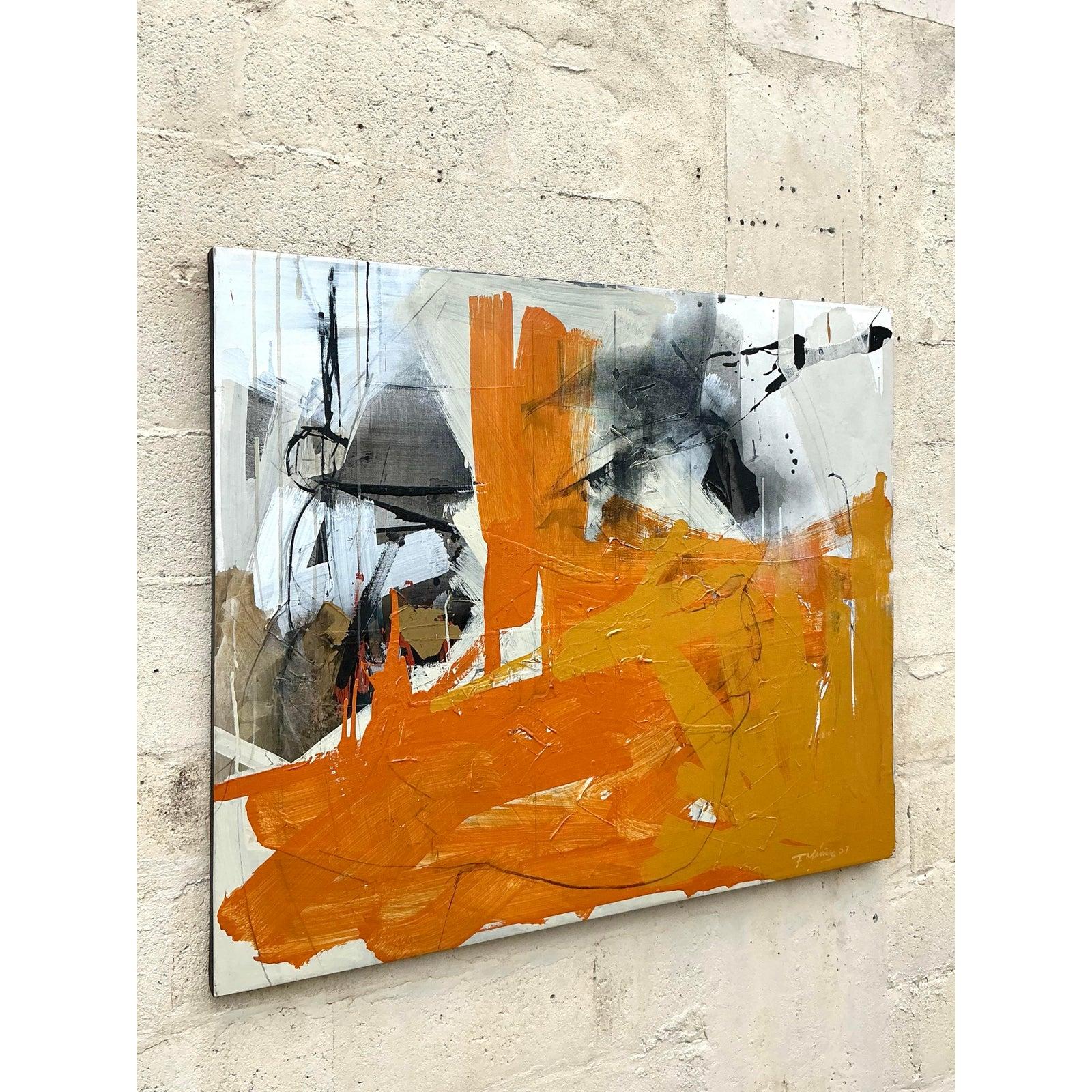 Vintage Boho Abstract Oil on Canvas im Zustand „Gut“ im Angebot in west palm beach, FL