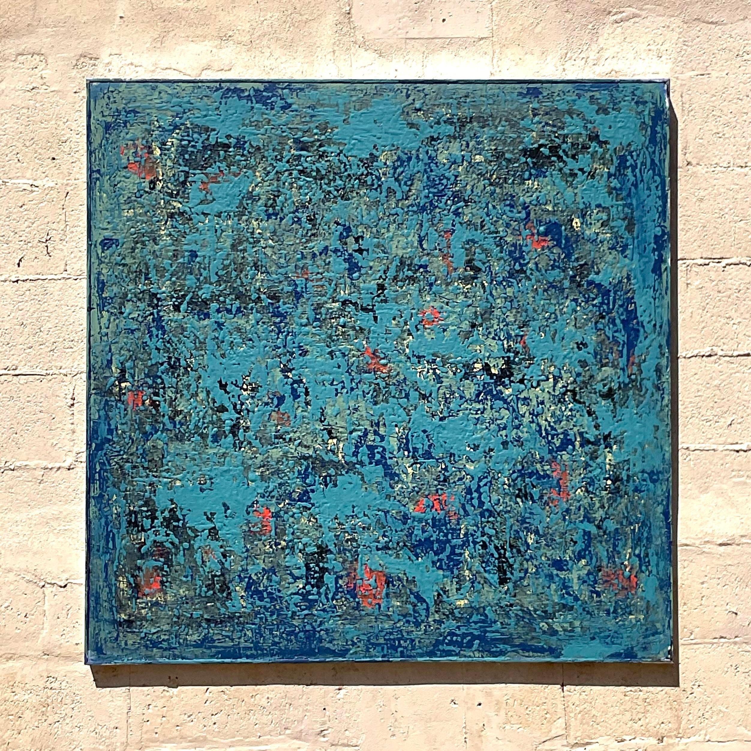 Vintage Boho Abstract Oil on Canvas For Sale 1