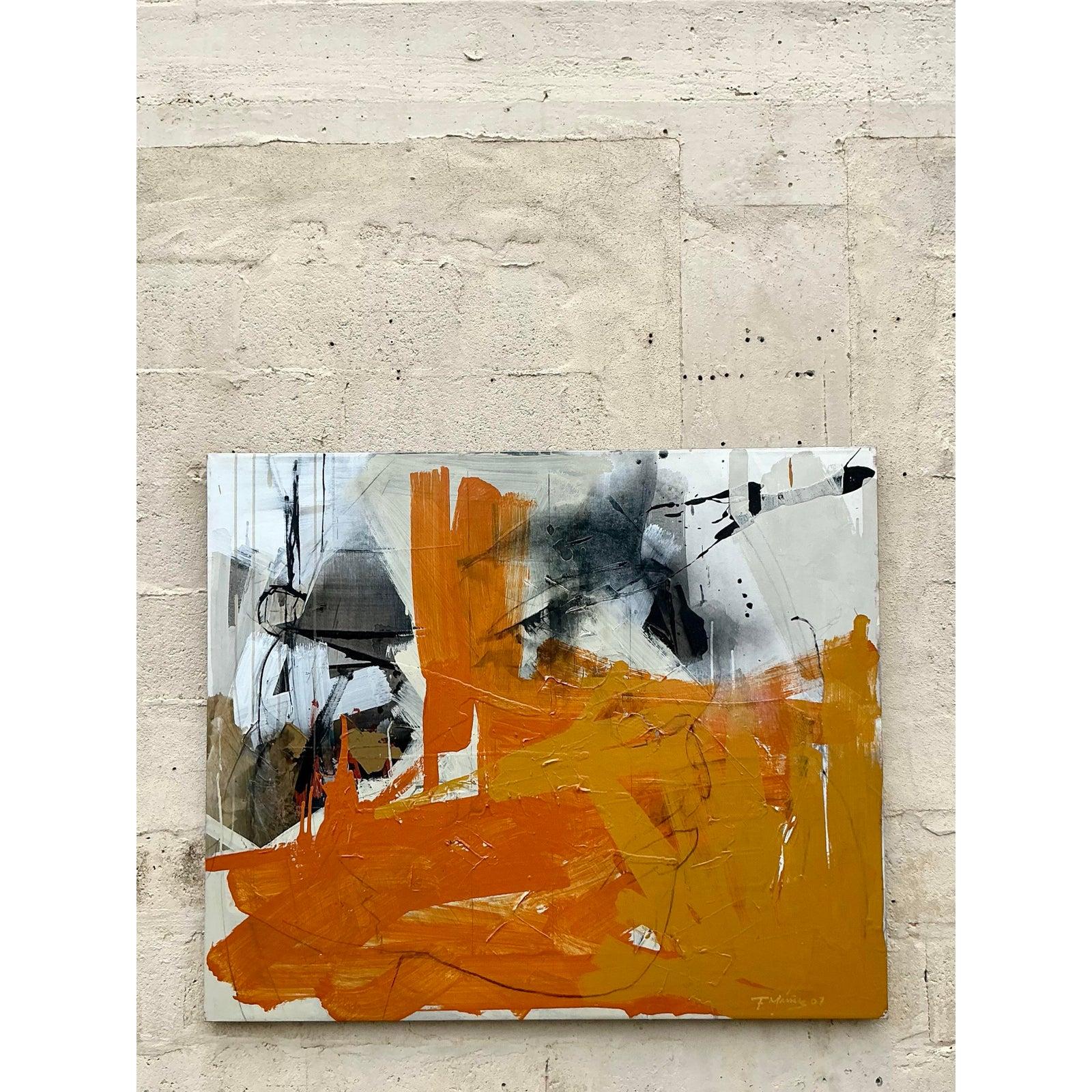 Vintage Boho Abstract Oil on Canvas (21. Jahrhundert und zeitgenössisch) im Angebot