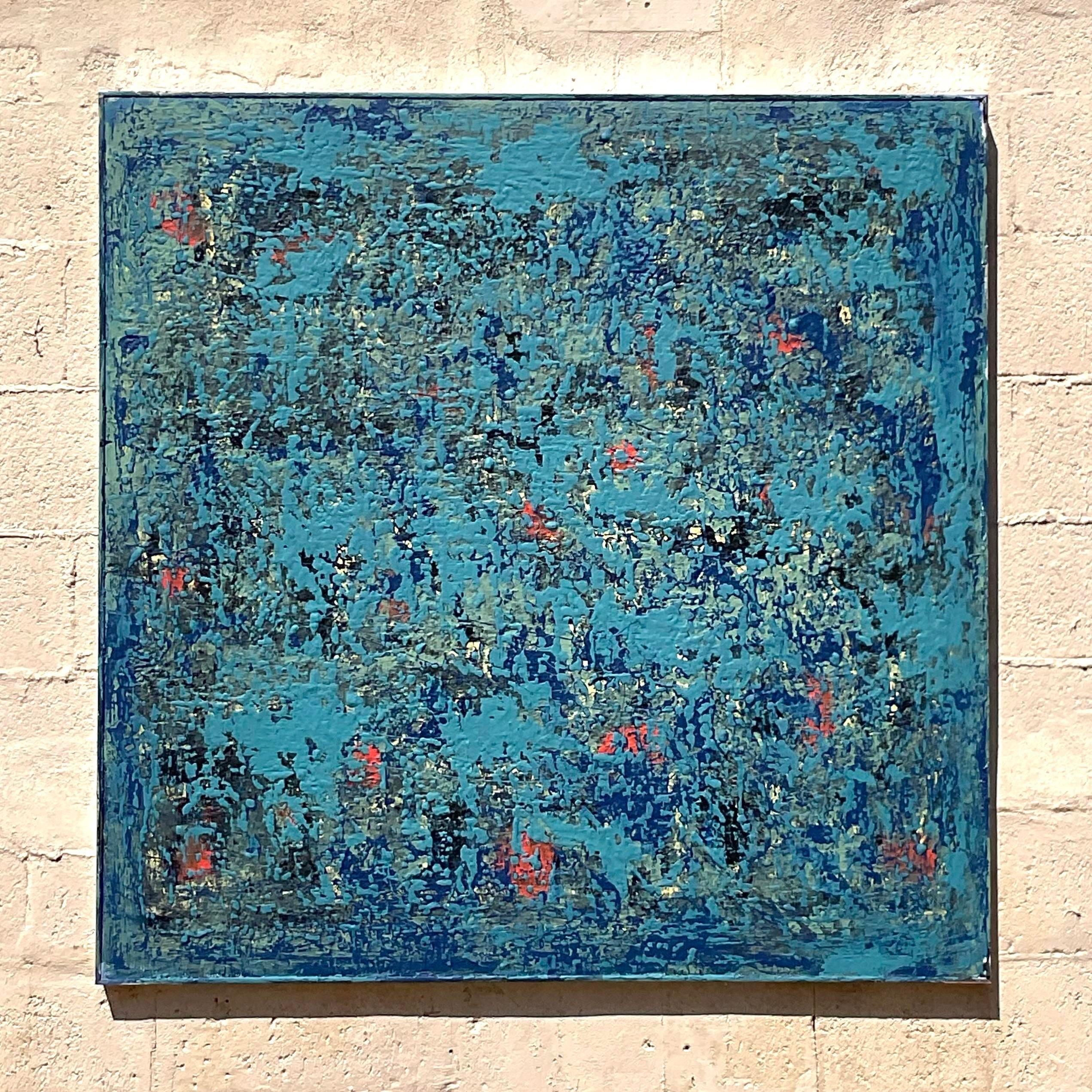 Vintage Boho Abstract Oil on Canvas For Sale 2