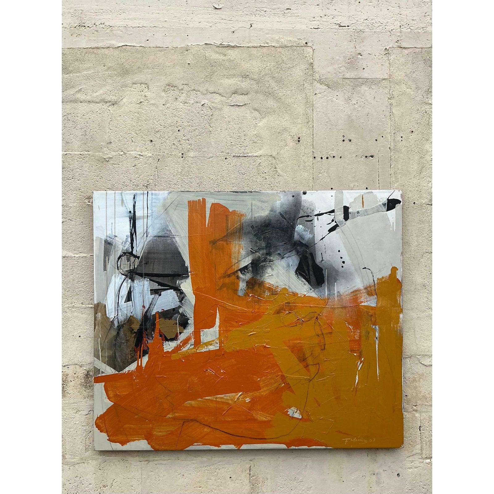 Vintage Boho Abstract Oil on Canvas (Leinwand) im Angebot