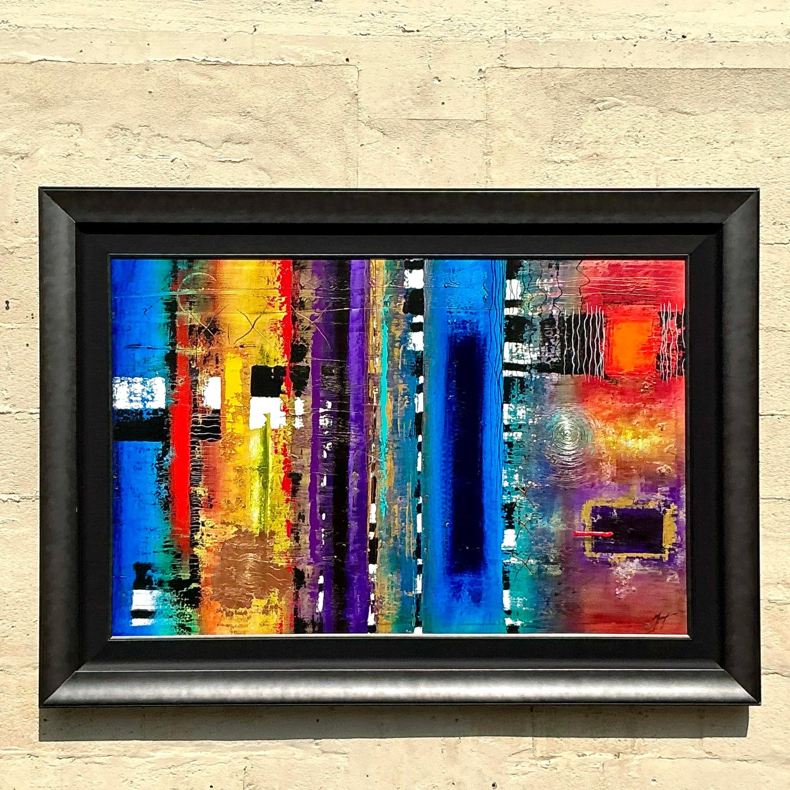 Vintage Boho Abstrakt Öl auf Leinwand im Angebot 3