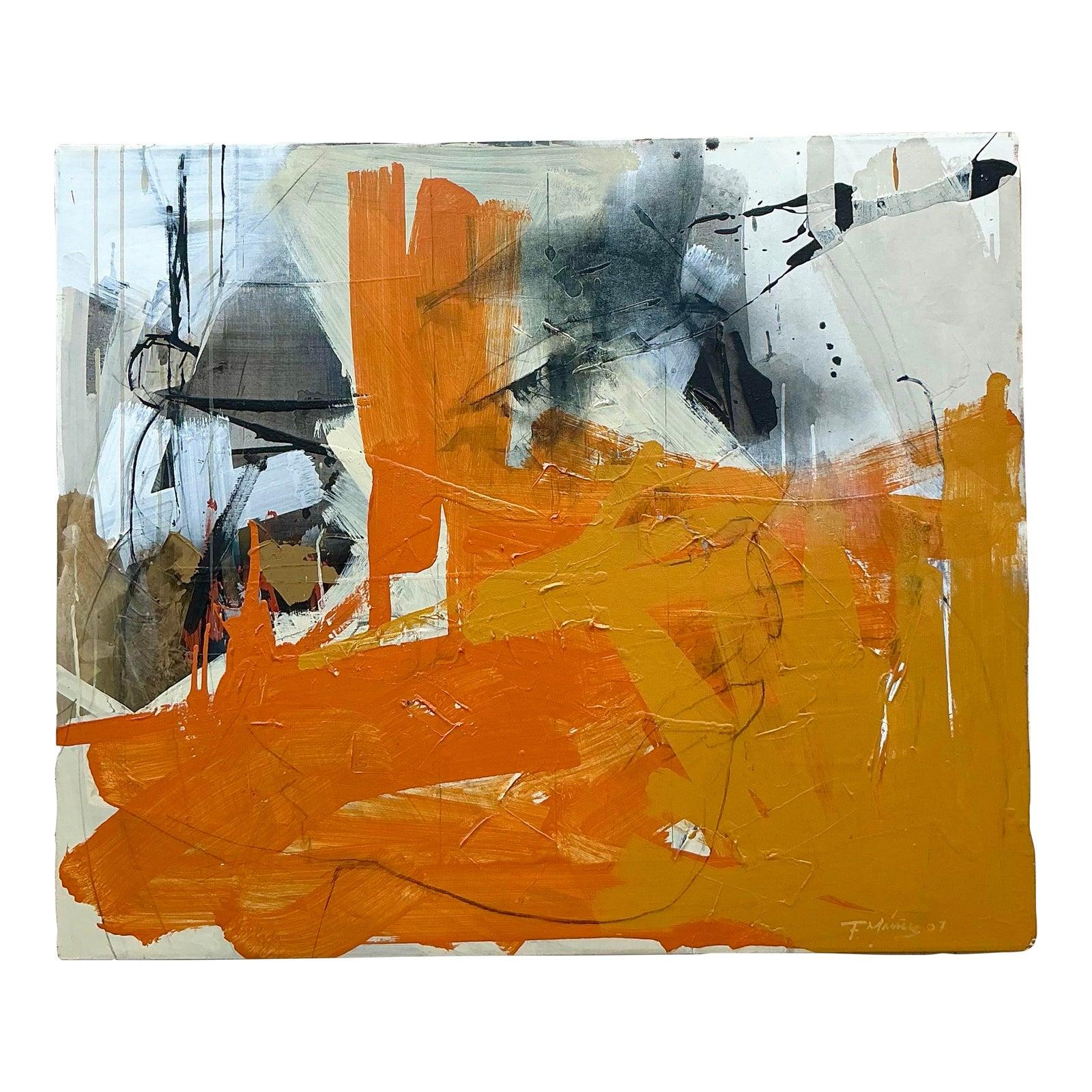 Vintage Boho Abstract Oil on Canvas im Angebot 1