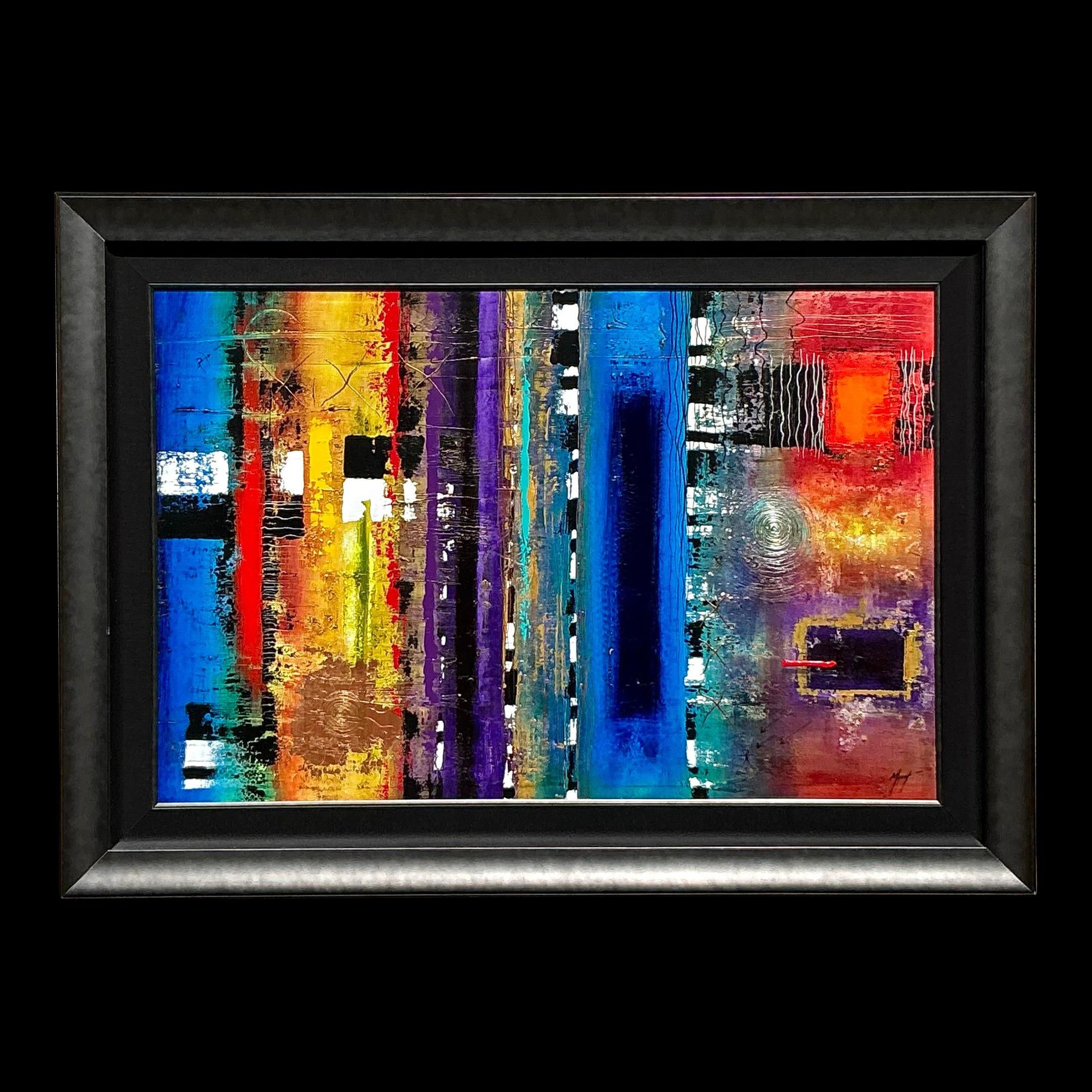 Vintage Boho Abstrakt Öl auf Leinwand im Angebot 4