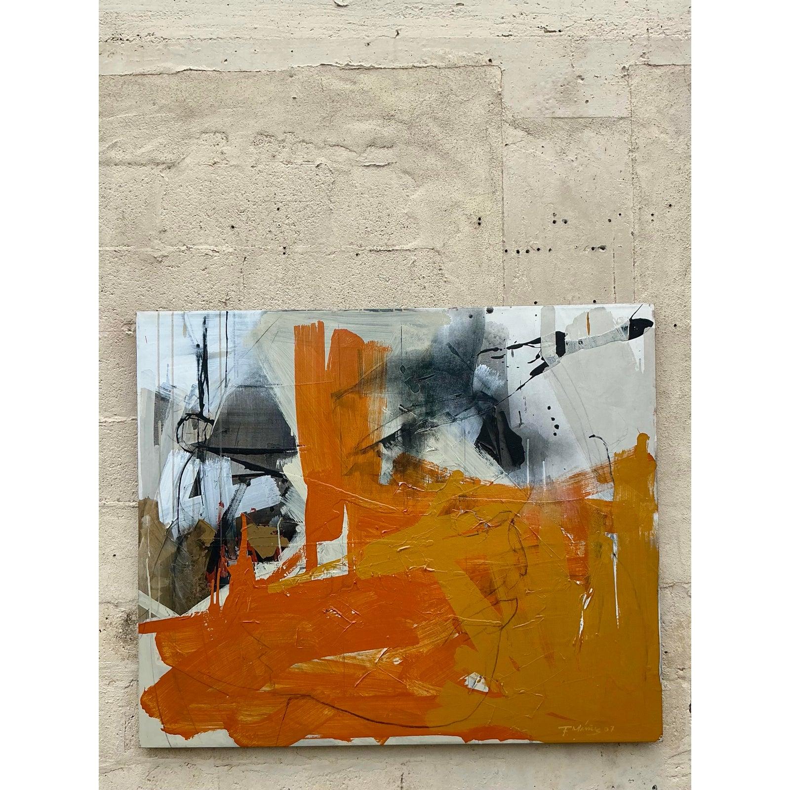 Vintage Boho Abstract Oil on Canvas im Angebot 2