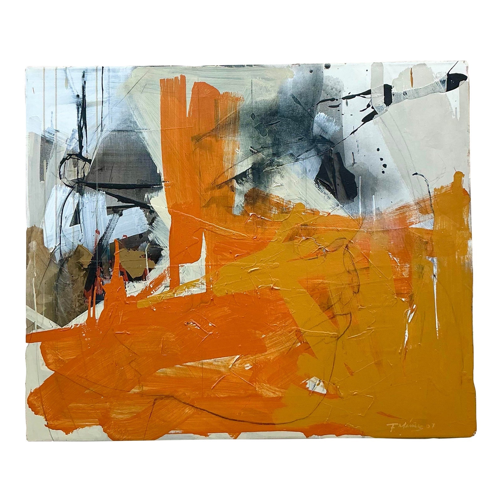 Vintage Boho Abstract Oil on Canvas