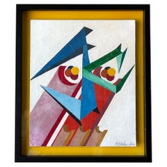 Vintage Boho Abstract Original Oil on Board Signed and Dated 1969