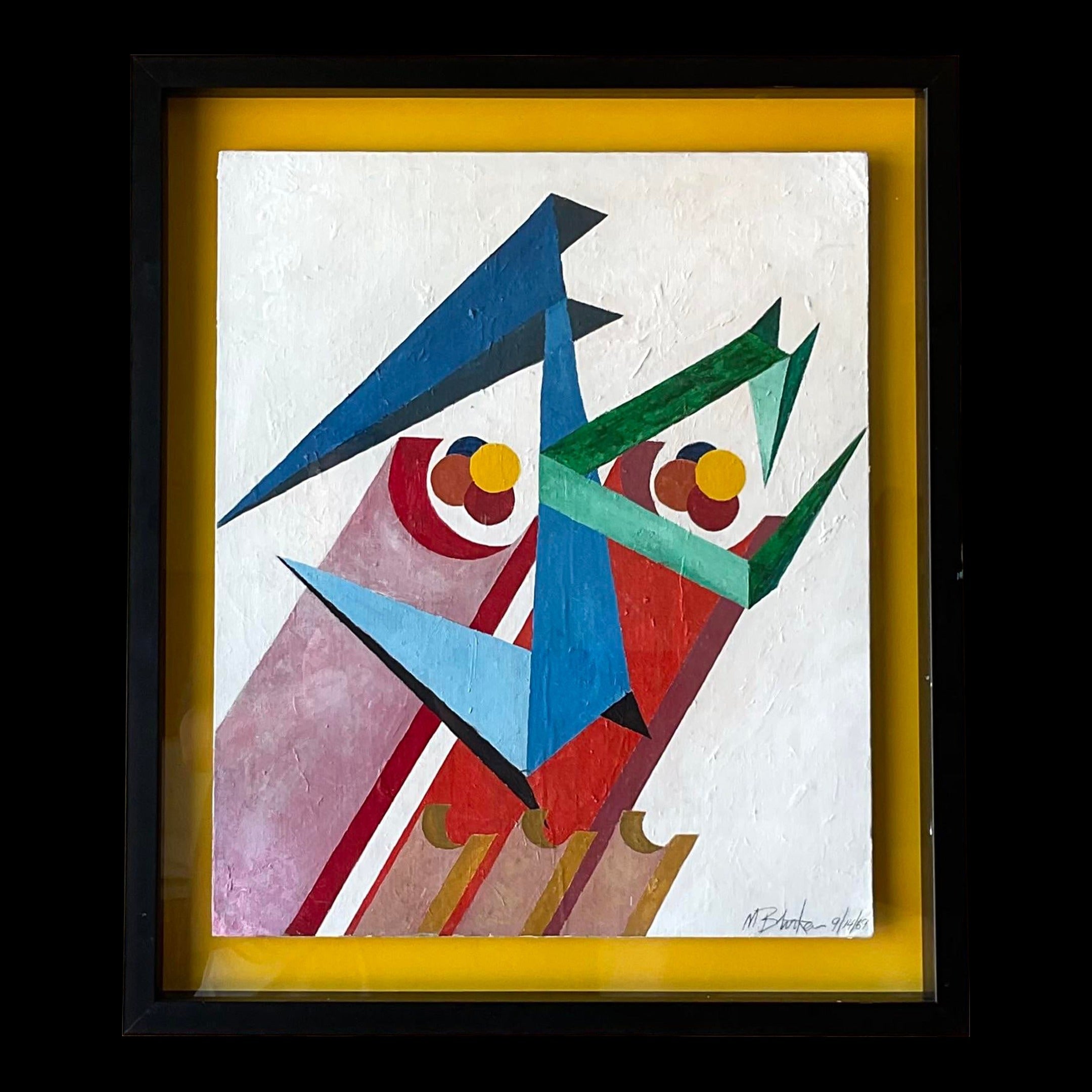 Vintage Boho Abstract Original Oil on Board Signed and Dated 1969 For ...