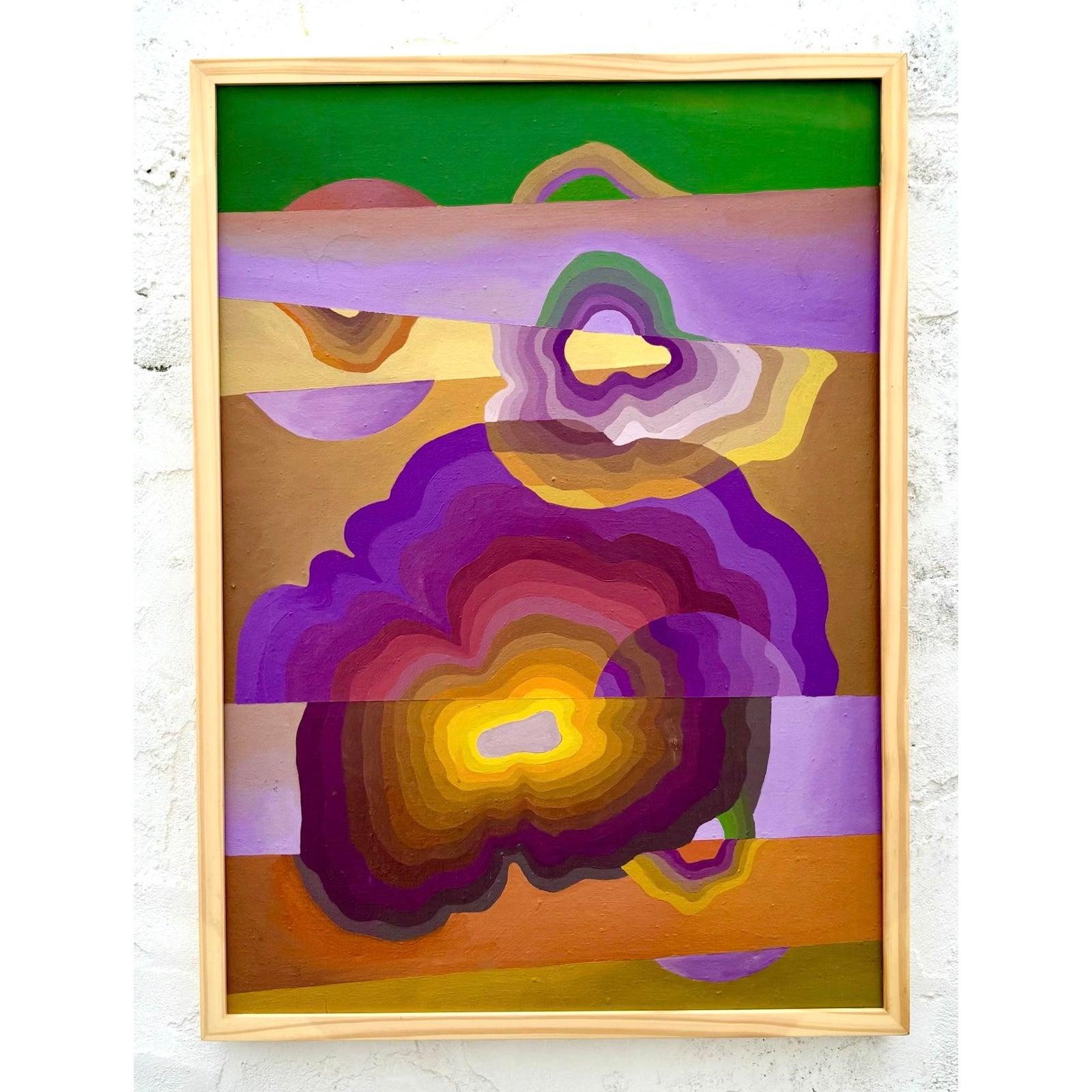 Abstraktes Original-Ölgemälde auf Leinwand, Boho im Zustand „Gut“ im Angebot in West Palm Beach, FL