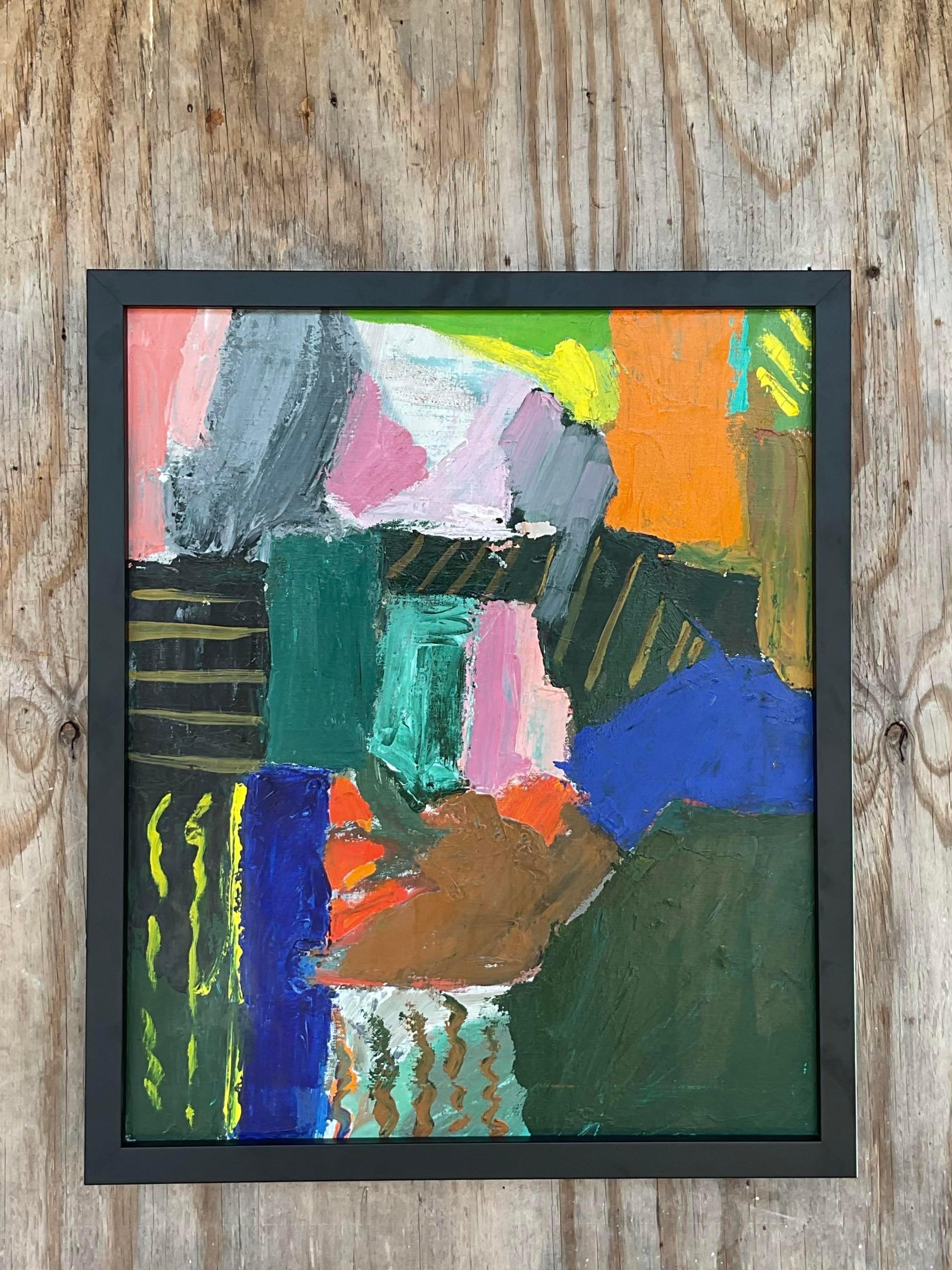 Vintage Boho Abstract Original Oil on Canvas For Sale at 1stDibs