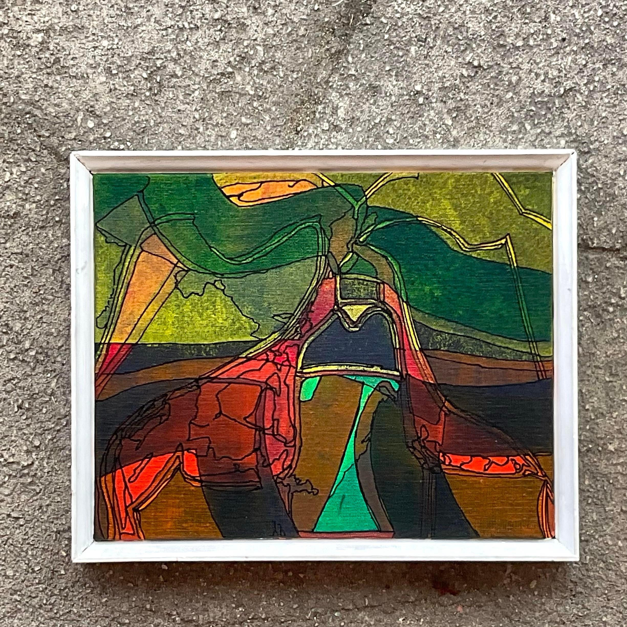 Vintage By, pittura astratta originale a olio su tela In condizioni buone in vendita a west palm beach, FL