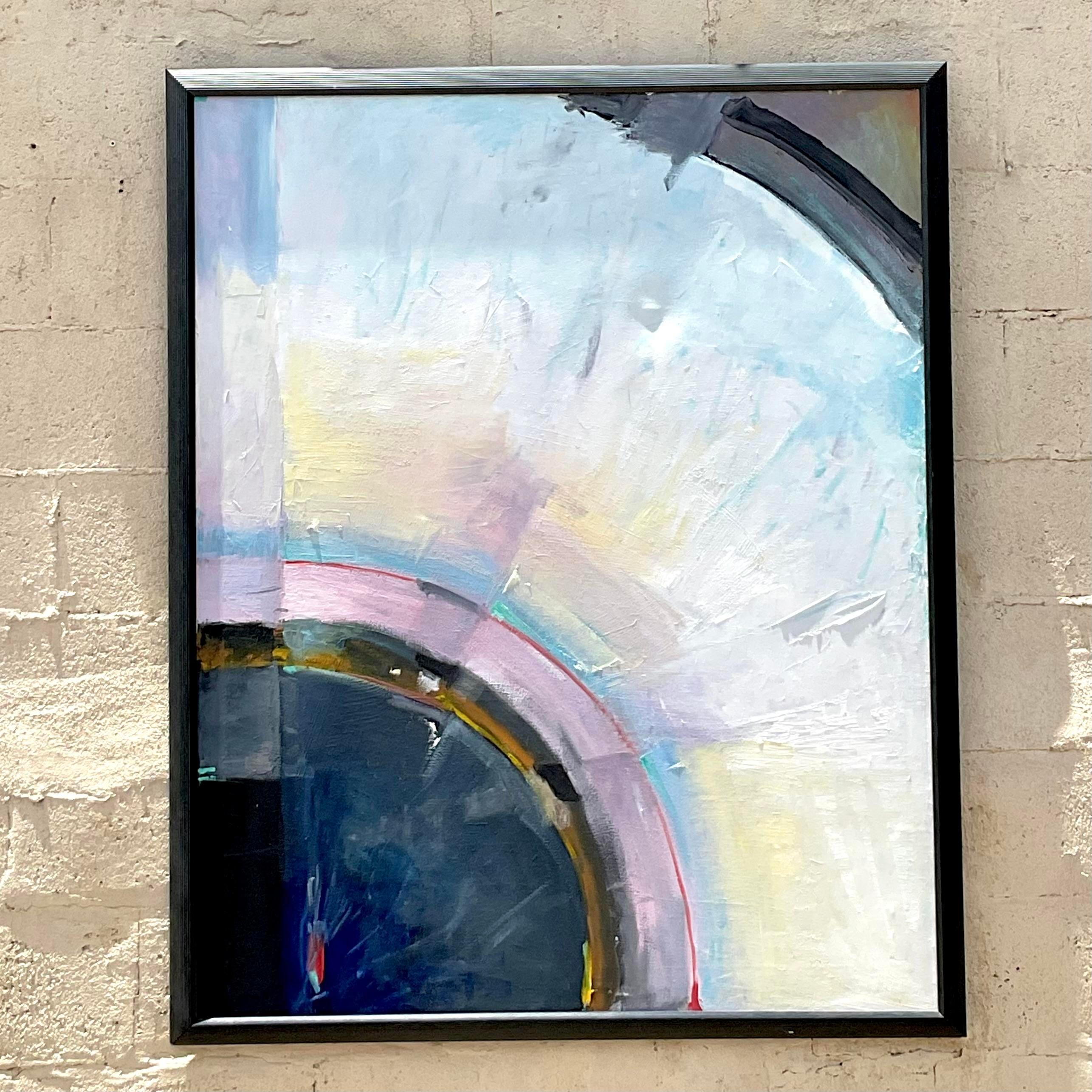 Vintage Boho Abstract Original Oil on Canvas Painting For Sale at 1stDibs