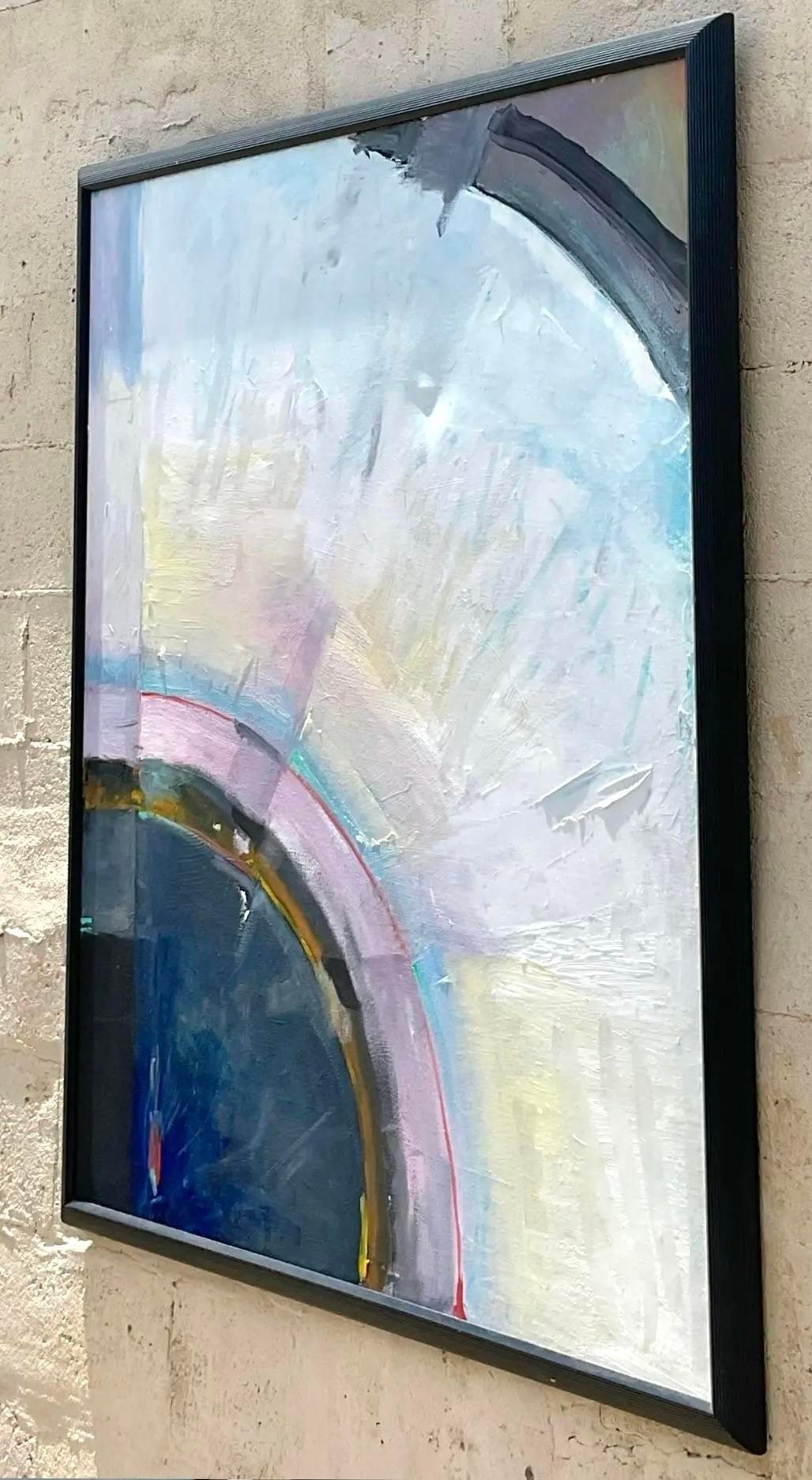 Vintage Boho Abstract Original Oil on Canvas Painting For Sale at 1stDibs