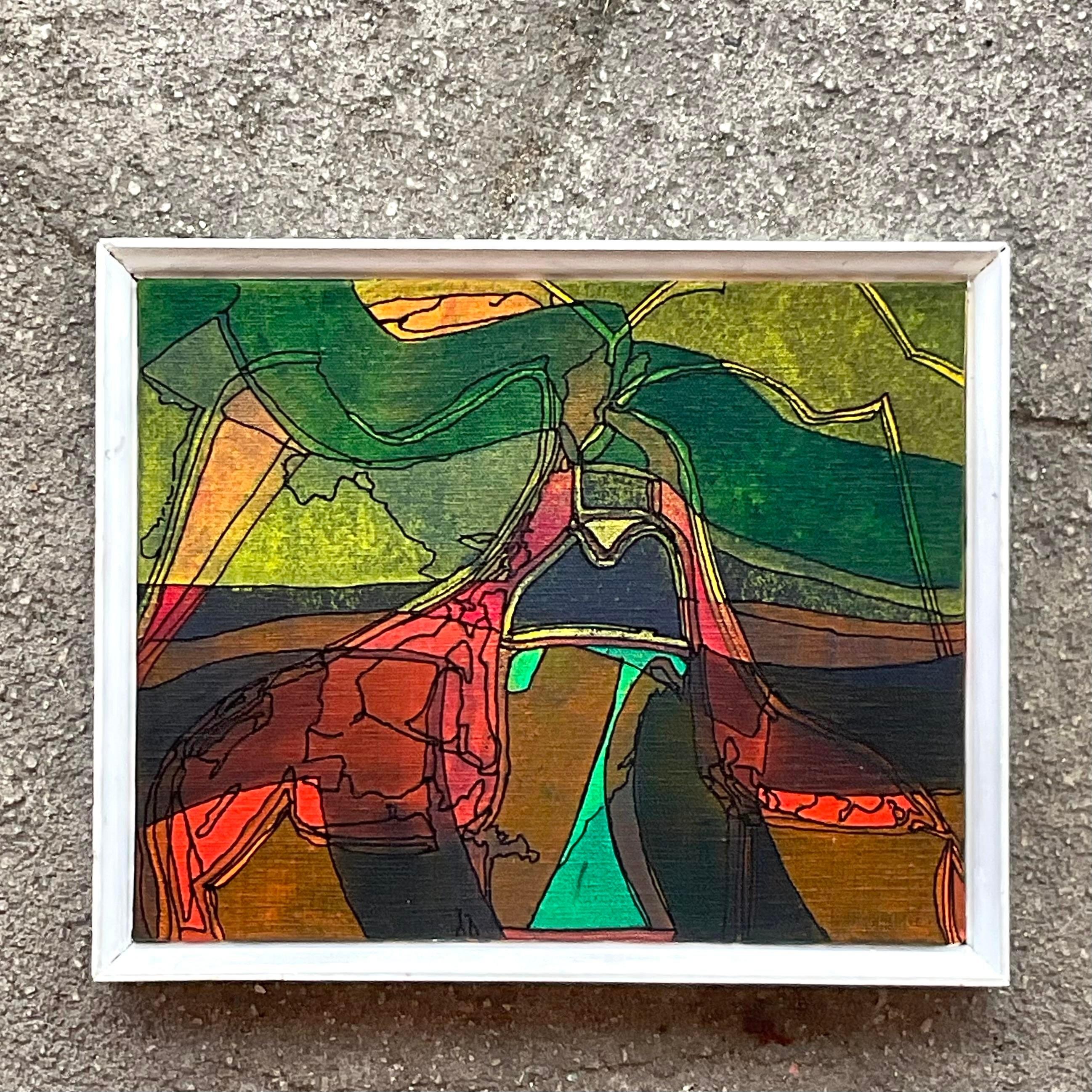 Vintage By, pittura astratta originale a olio su tela in vendita 1