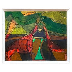 Vintage Boho Abstracto Pintura original al óleo sobre lienzo