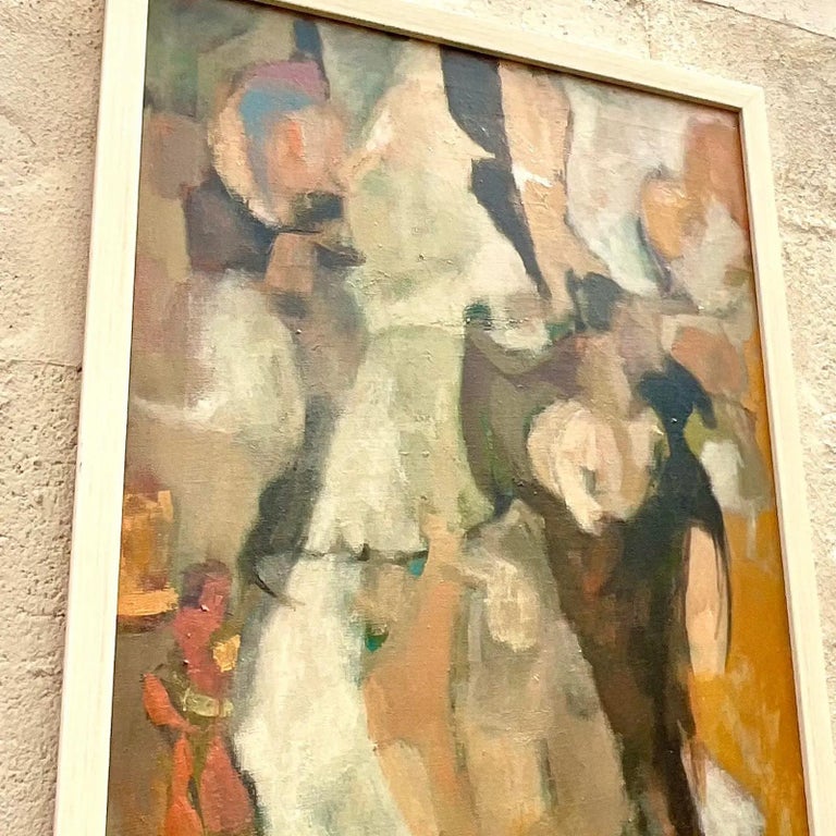 Vintage Boho Abstract Original Oil Painting on Canvas For Sale at 1stDibs
