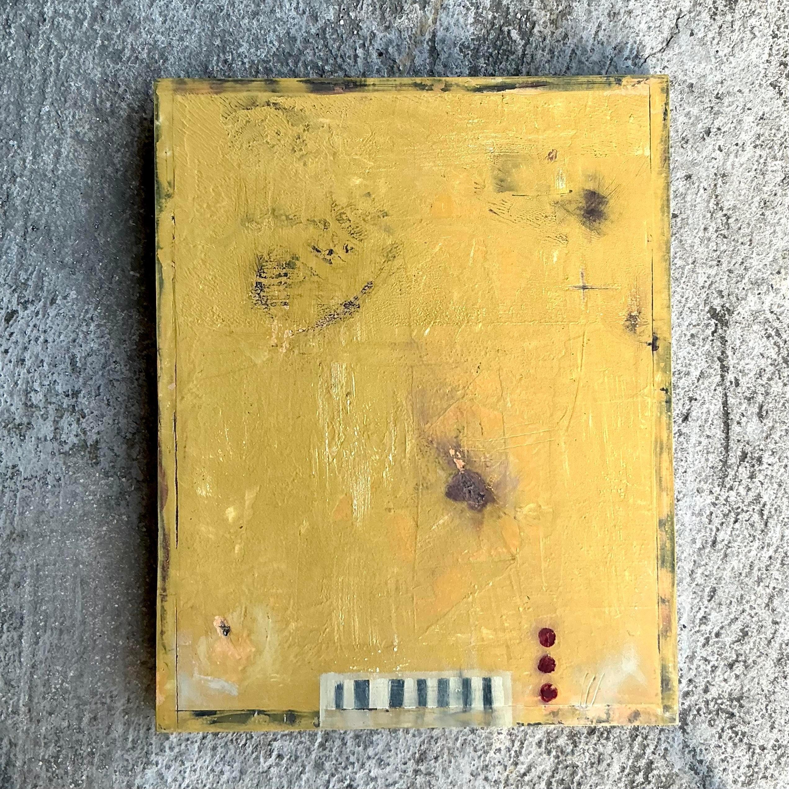 Americano Pittura a olio originale astratta vintage su tela di Boho in vendita