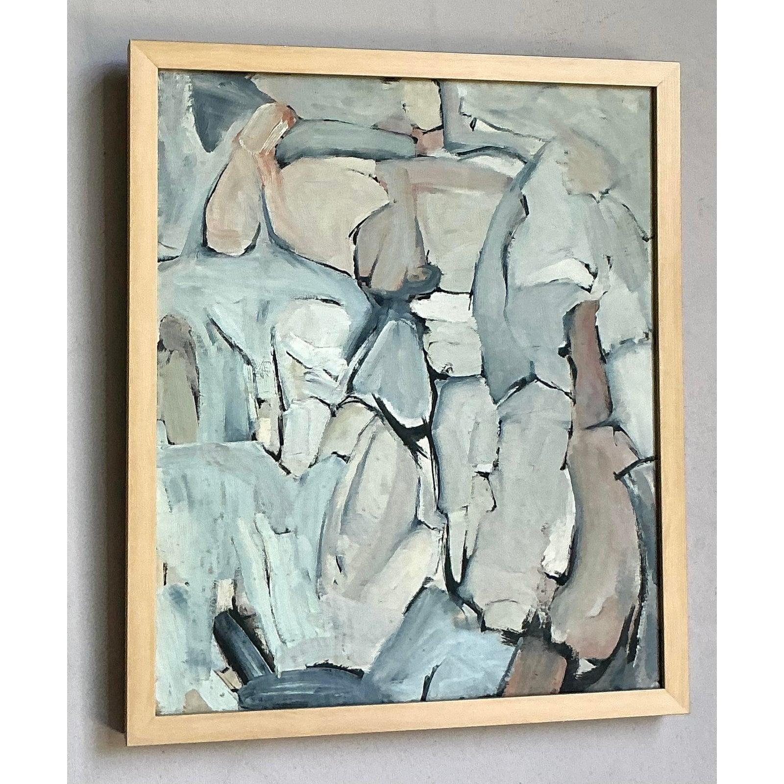 Abstraktes Original-Ölgemälde auf Leinwand, Boho, Vintage (Moderne der Mitte des Jahrhunderts) im Angebot