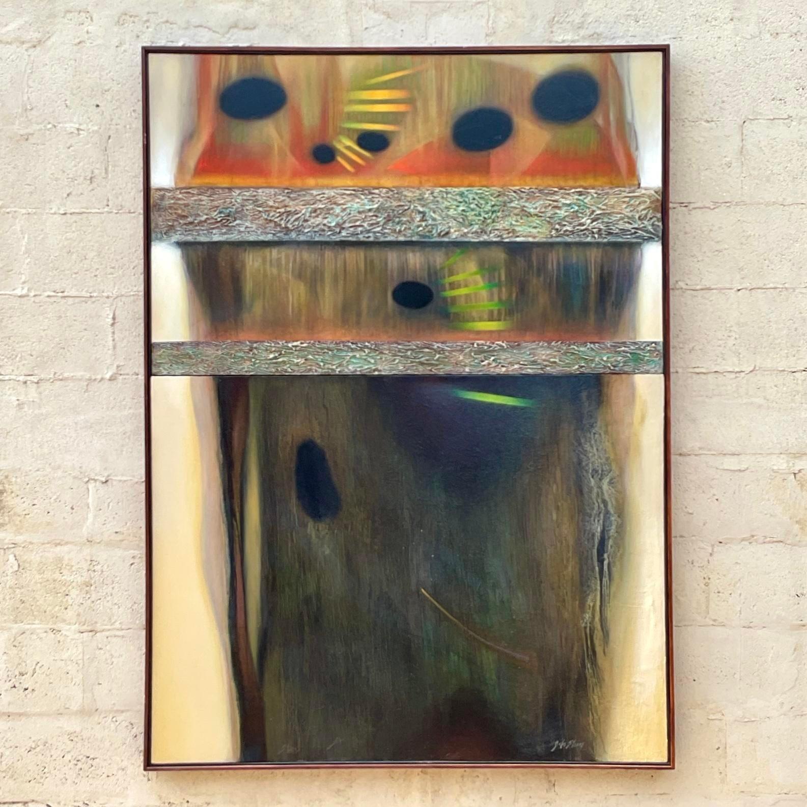 Abstraktes Original-Ölgemälde auf Leinwand, Boho, Vintage (20. Jahrhundert) im Angebot