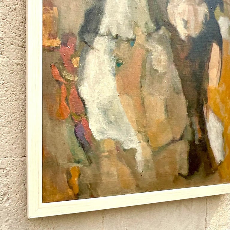 Vintage Boho Abstract Original Oil Painting on Canvas For Sale at 1stDibs