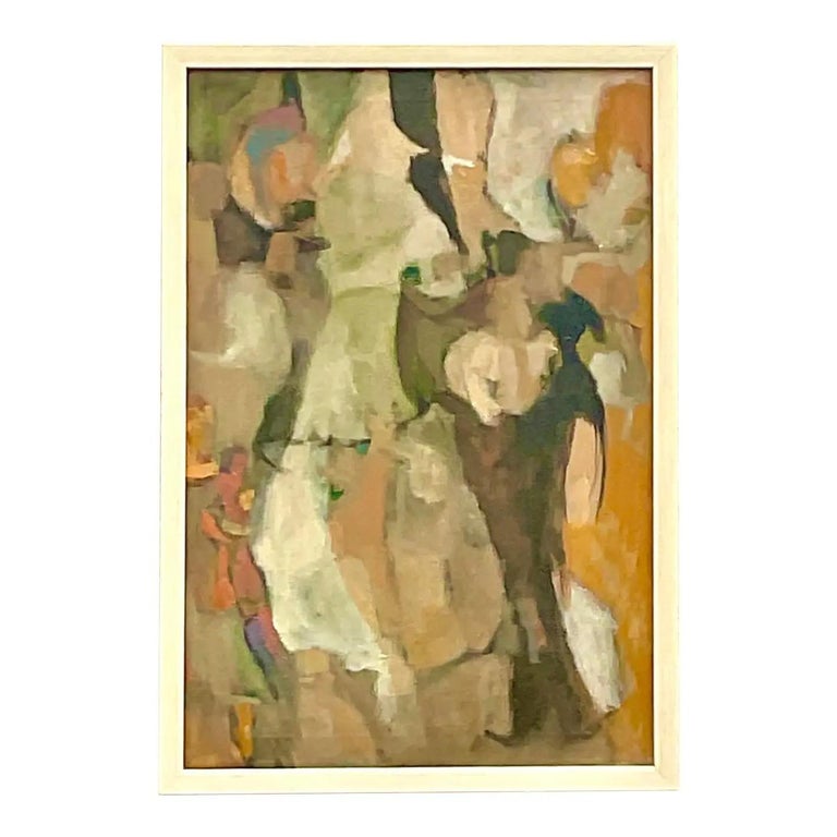 Vintage Boho Abstract Original Oil Painting on Canvas For Sale at 1stDibs