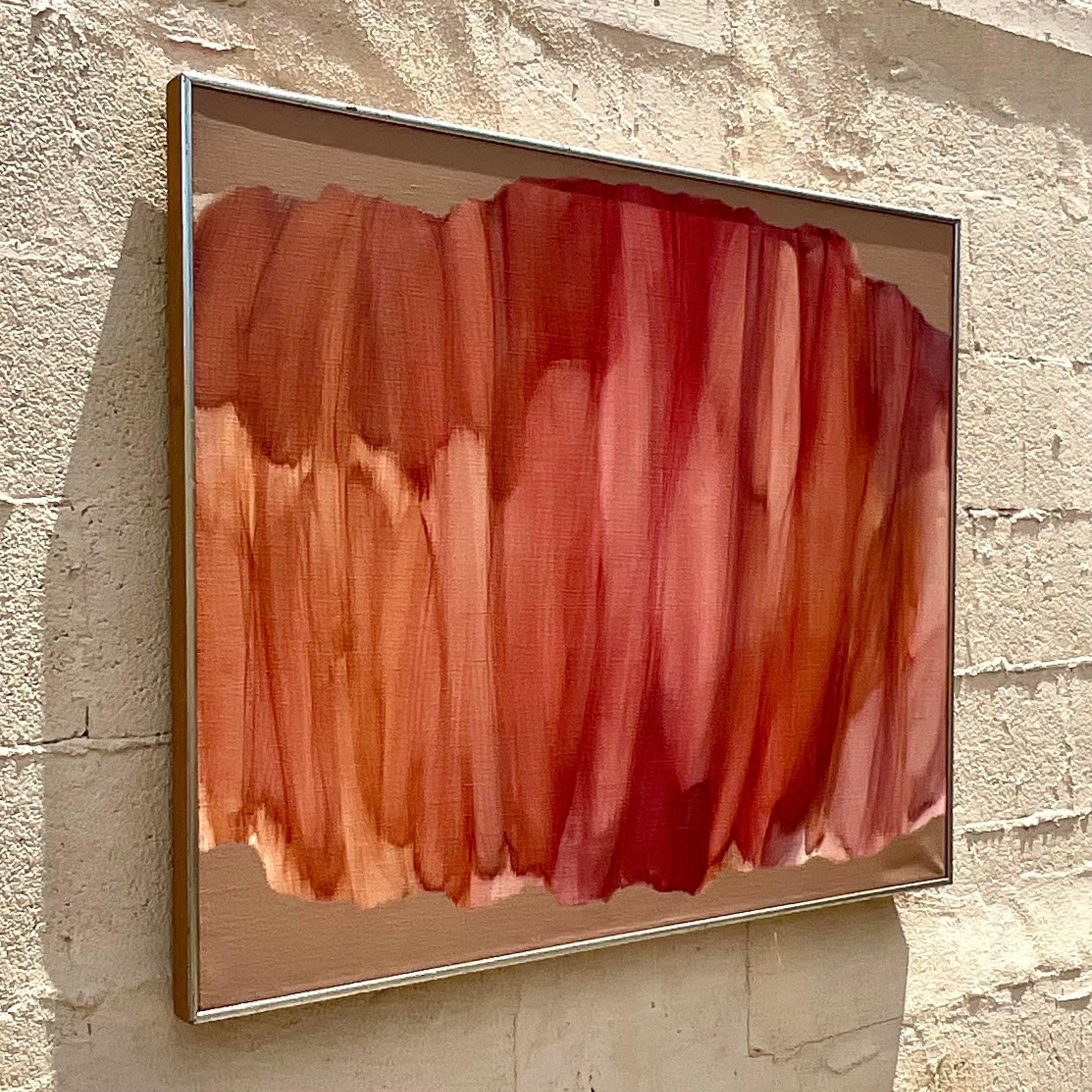 Vintage Boho Abstract Original Oil Painting on Canvas Signed In Good Condition For Sale In west palm beach, FL