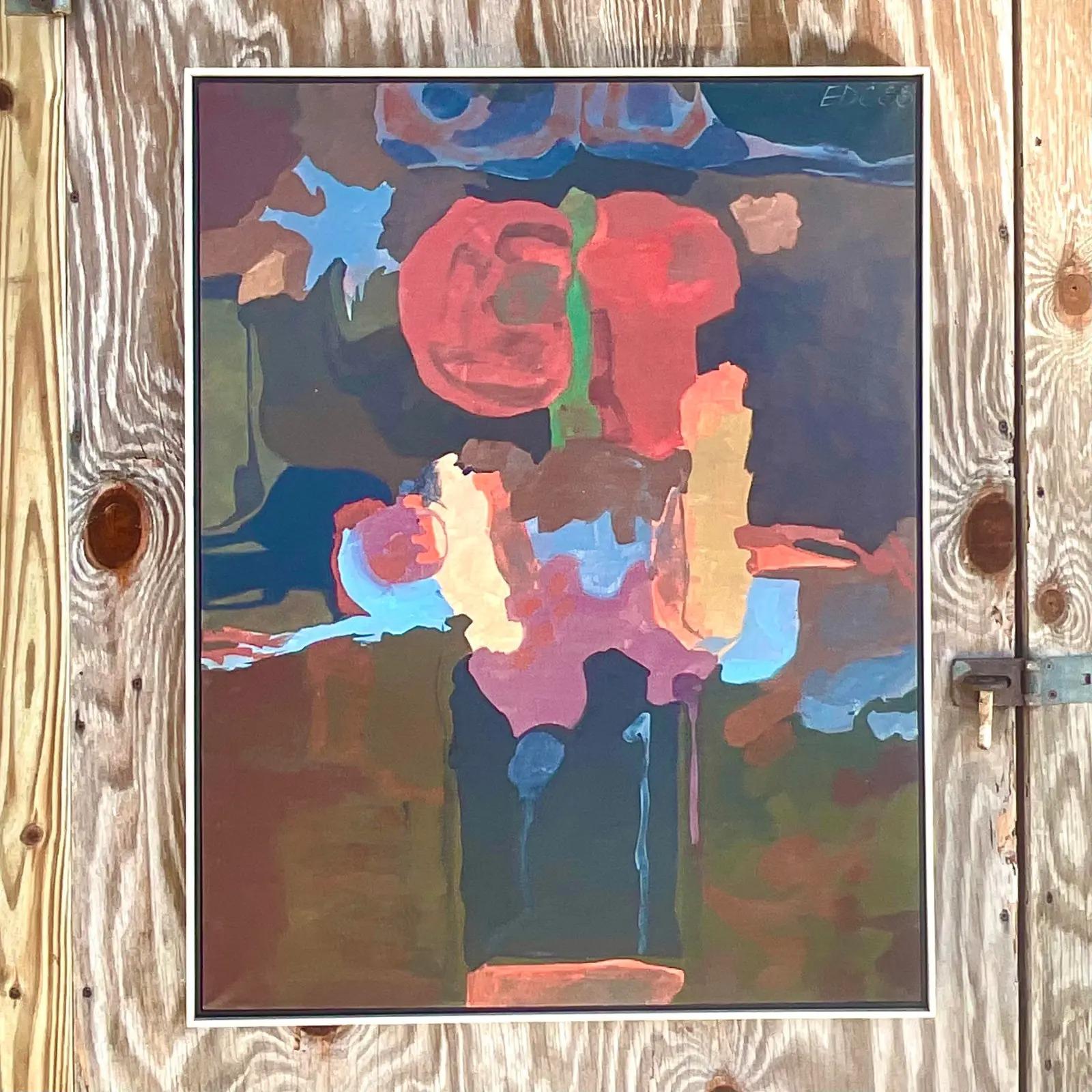 Vintage Boho Abstract Original Oil Portrait In Good Condition For Sale In west palm beach, FL
