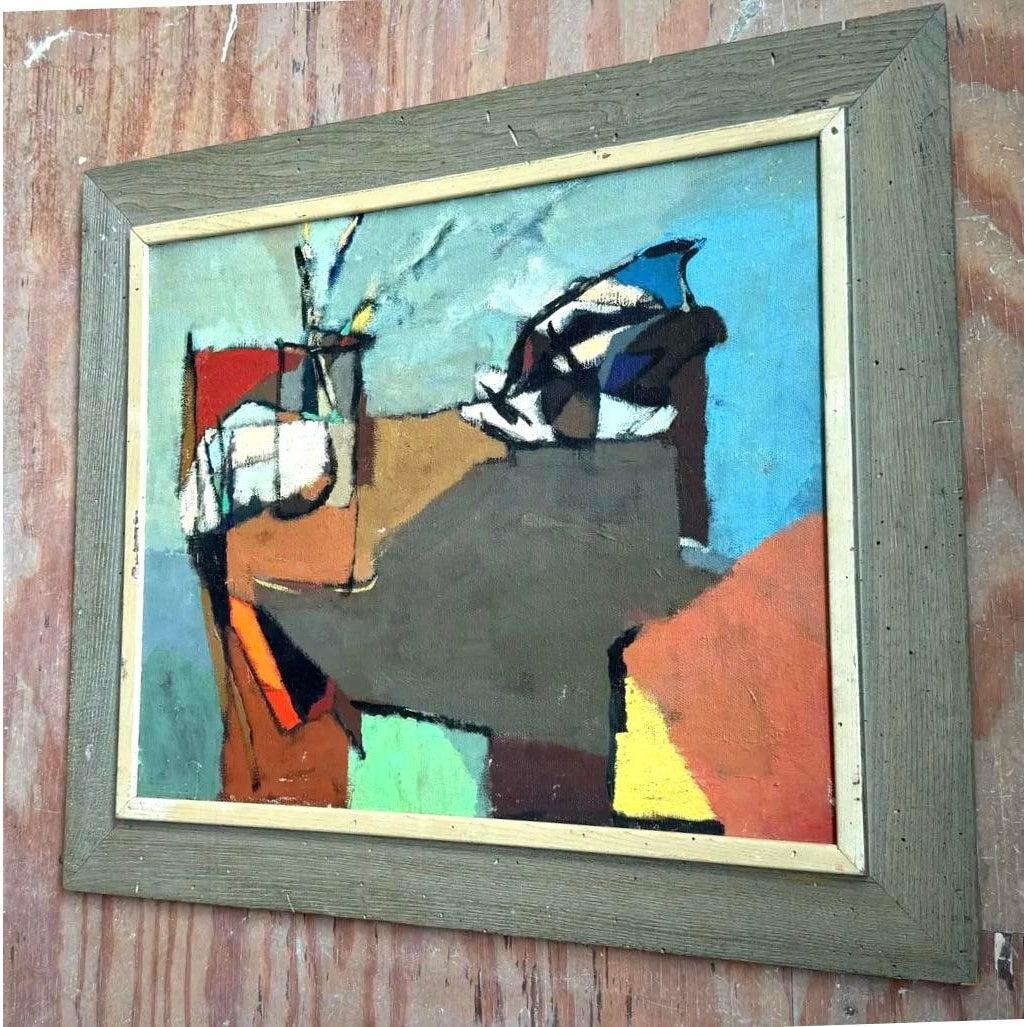 Vintage Boho abstrakte Malerei Öl auf Leinwand im Angebot 4