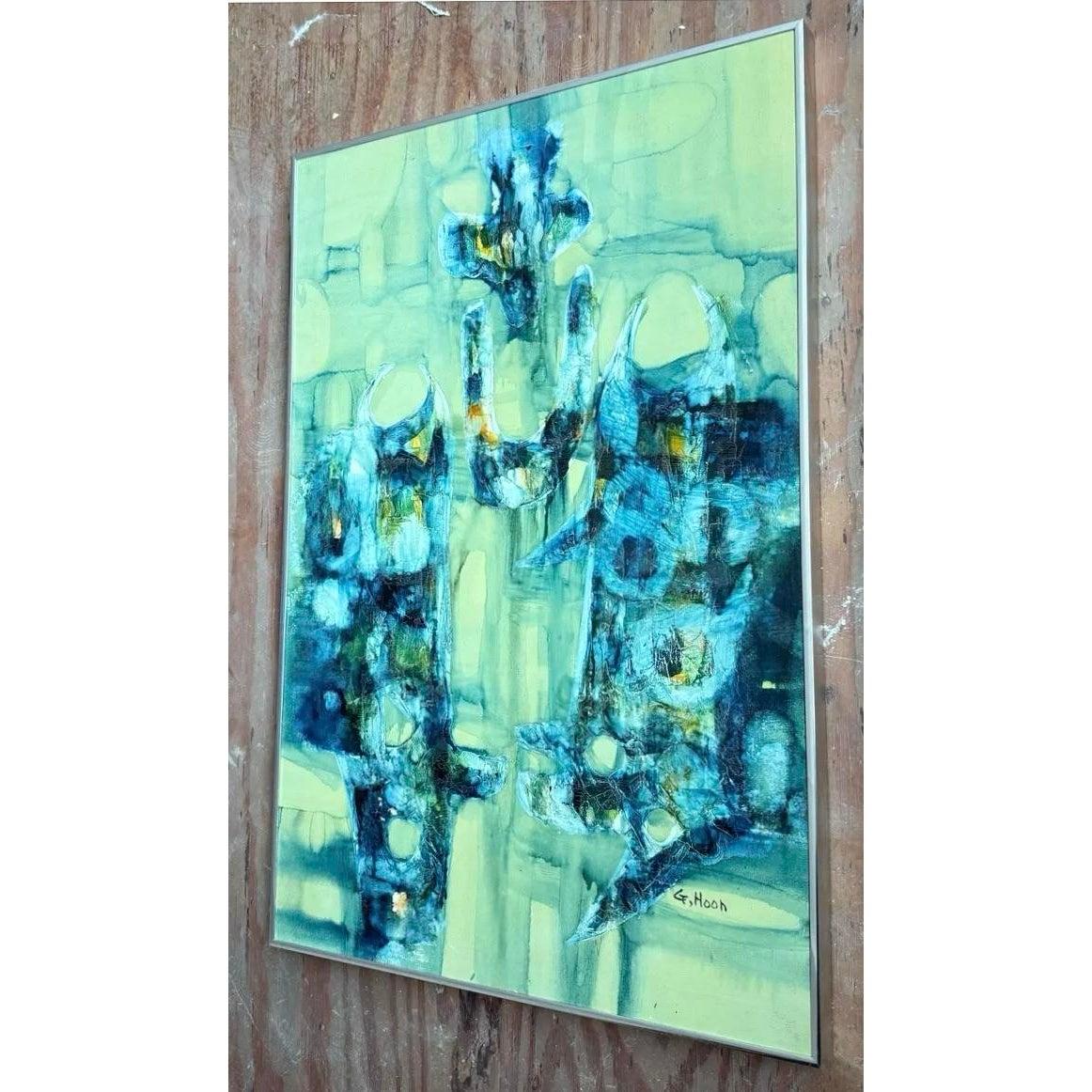 Vintage Boho Abstraktes Gemälde Öl auf Leinwand Signiert vom Künstler im Angebot 1