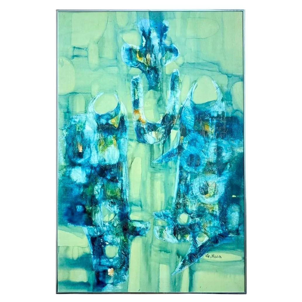 Vintage Boho Abstract Painting Oil on Canvas Signed by the Artist