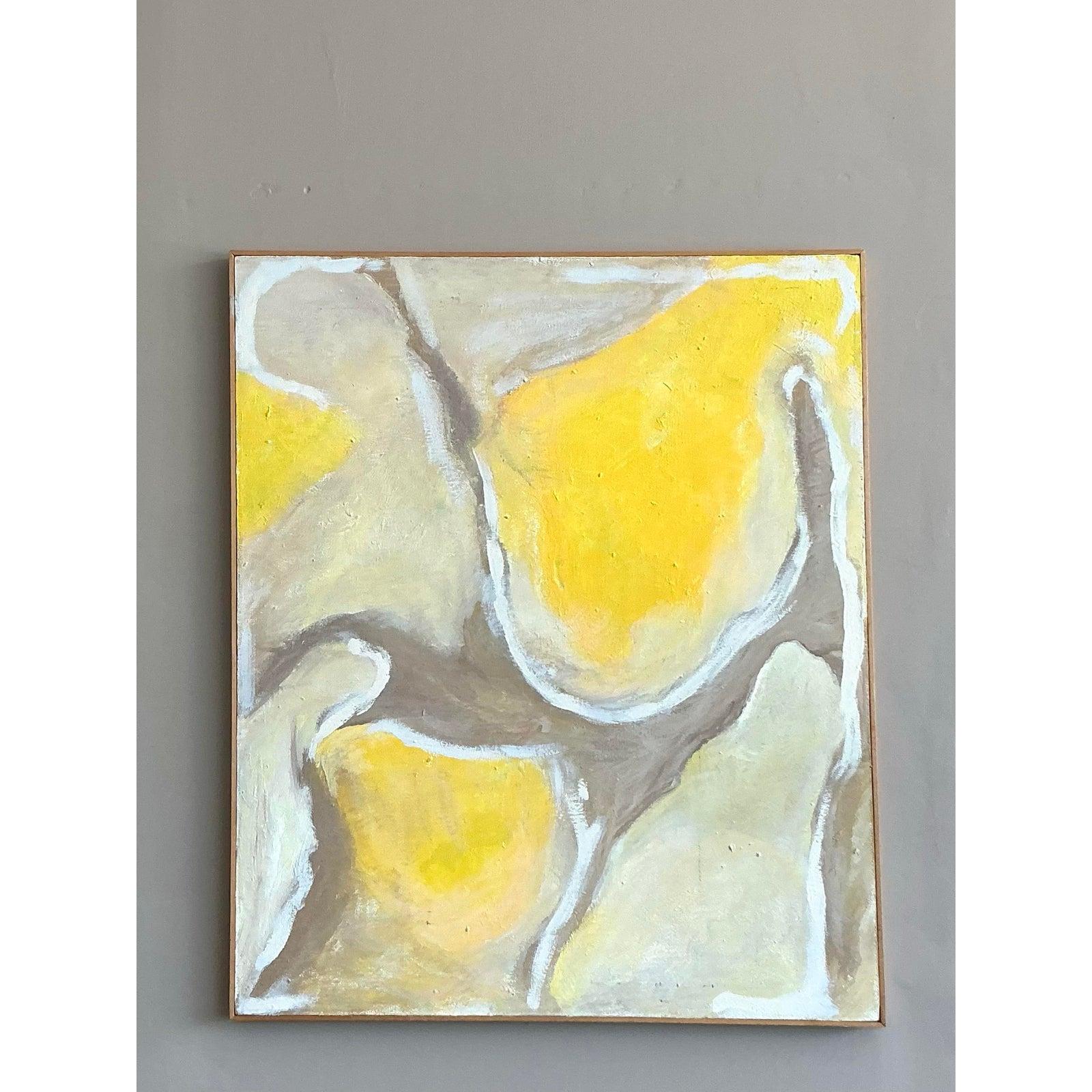 Vintage Boho abstrakte Malerei Öl auf Leinwand signiert en Verso (amerikanisch) im Angebot