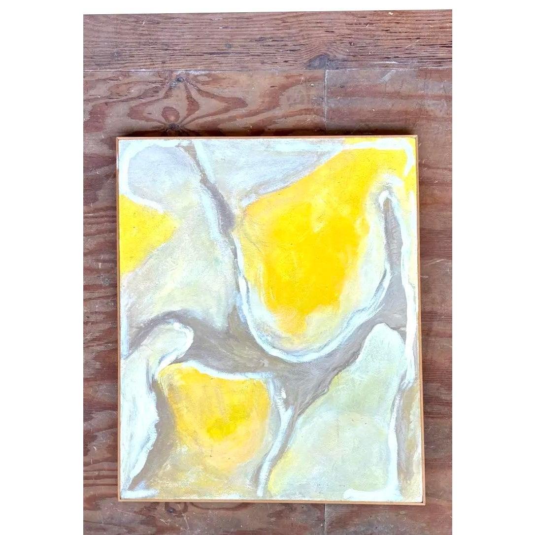 Vintage Boho abstrakte Malerei Öl auf Leinwand signiert en Verso (20. Jahrhundert) im Angebot