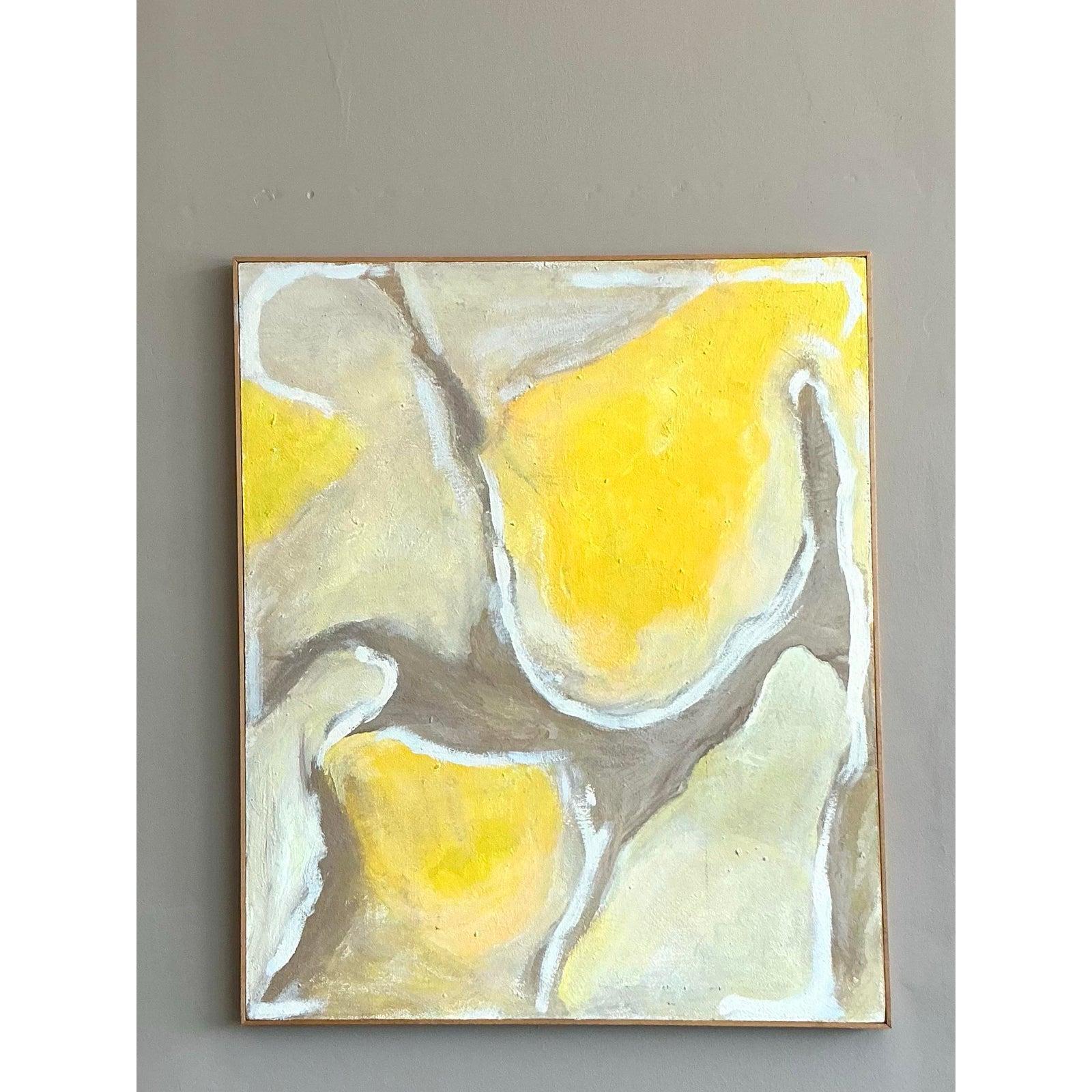 Vintage Boho abstrakte Malerei Öl auf Leinwand signiert en Verso im Angebot 1