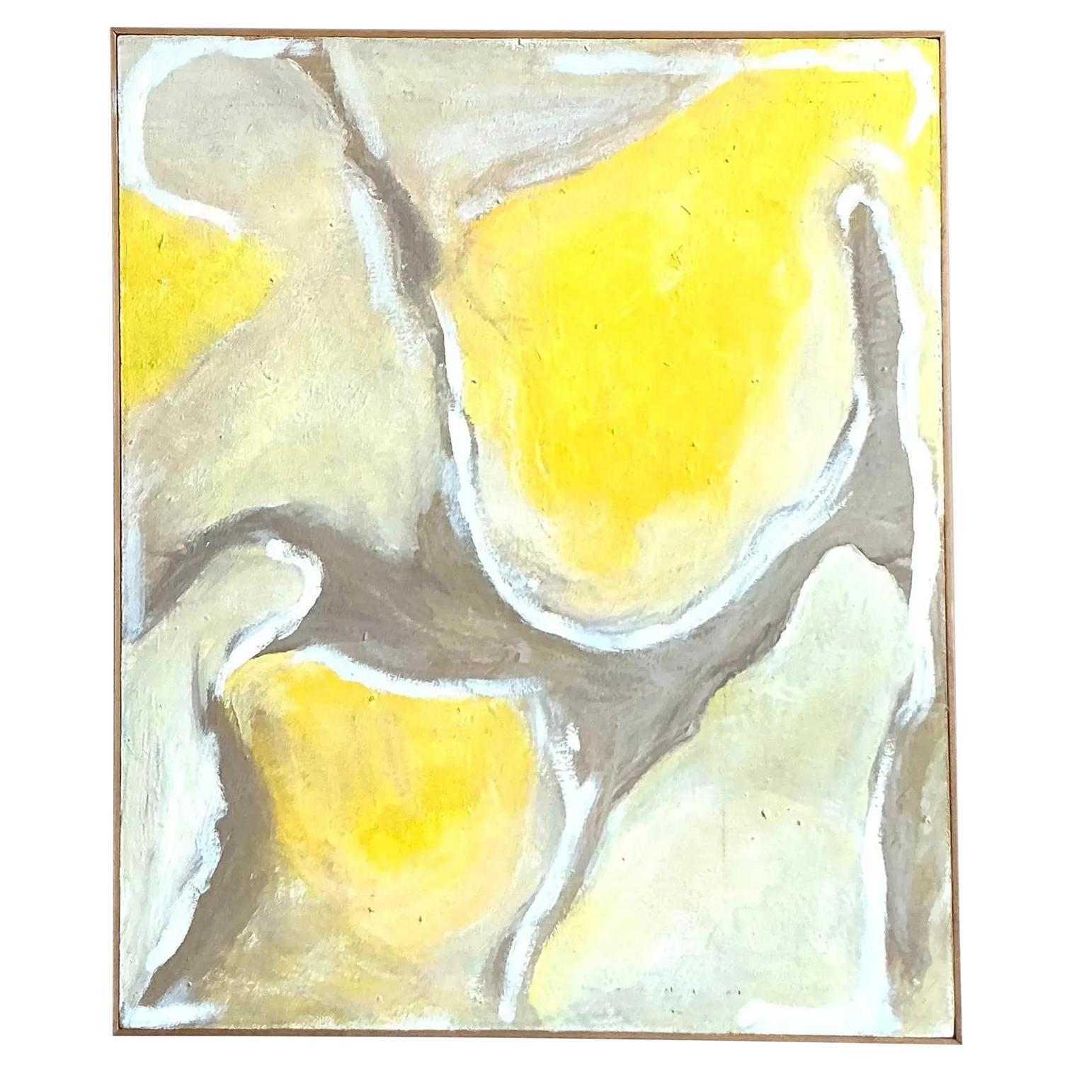 Vintage Boho abstrakte Malerei Öl auf Leinwand signiert en Verso im Angebot