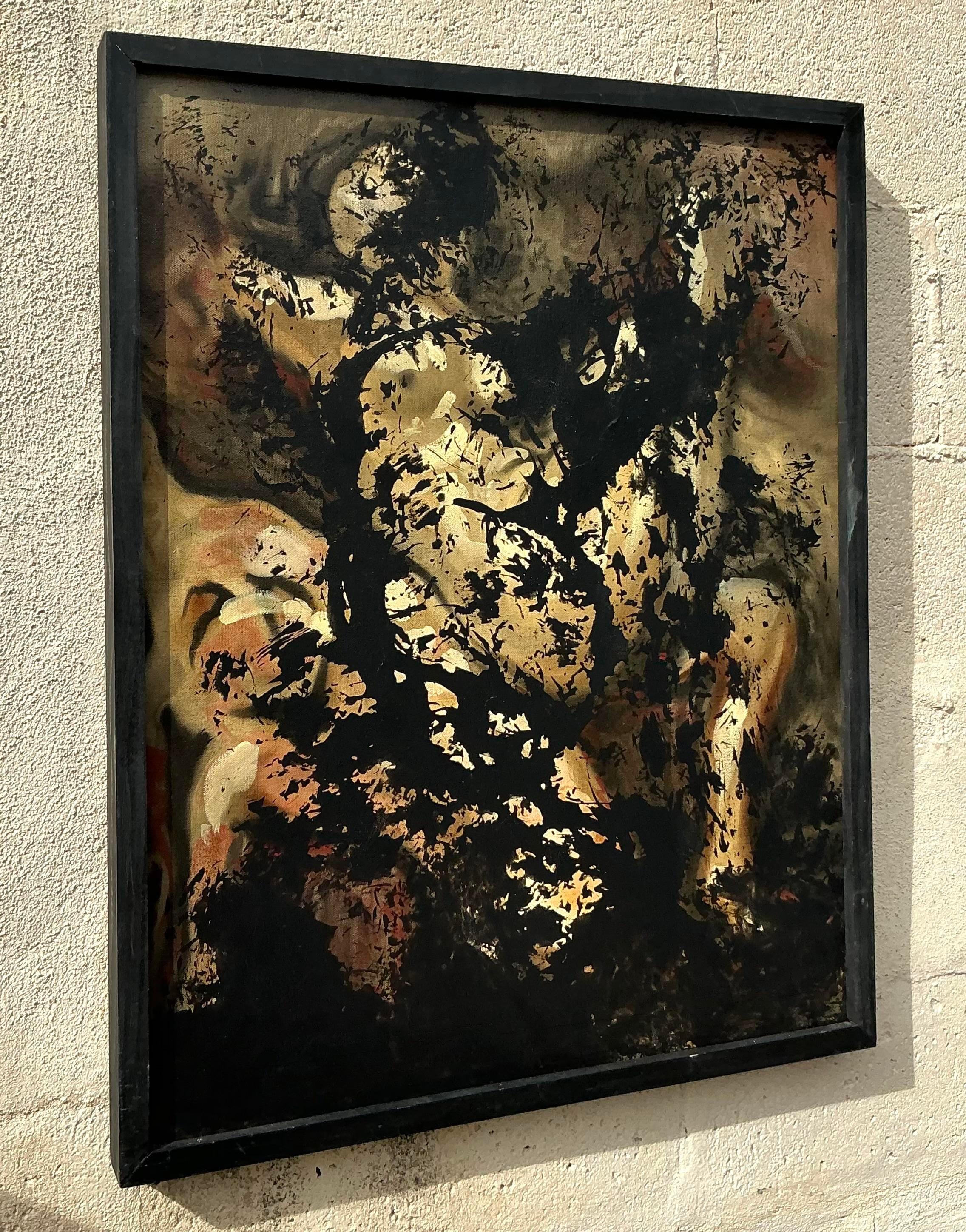 Nordamericano Quadro astratto vintage Boho su tela in vendita