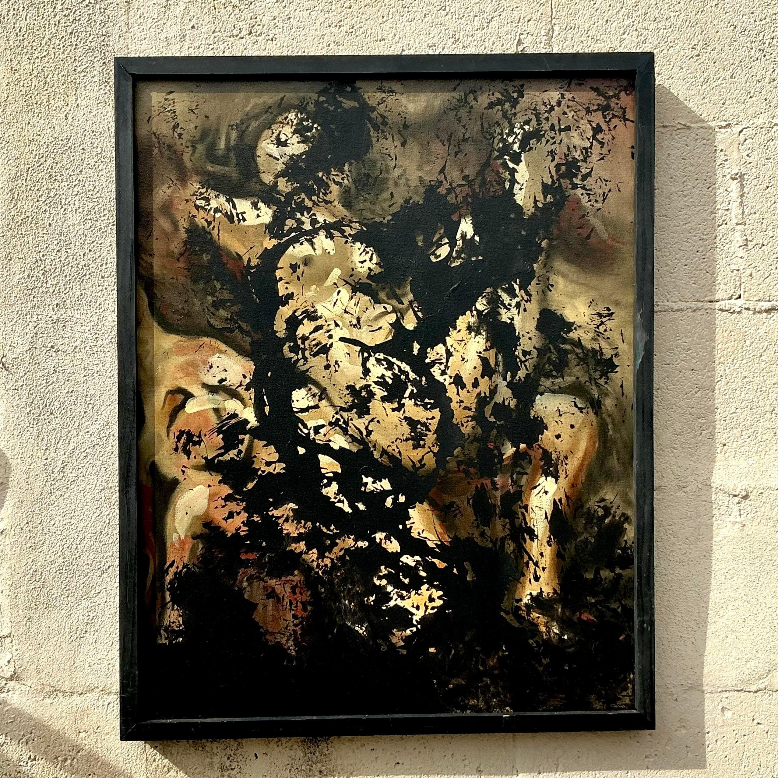 Quadro astratto vintage Boho su tela In condizioni buone in vendita a west palm beach, FL