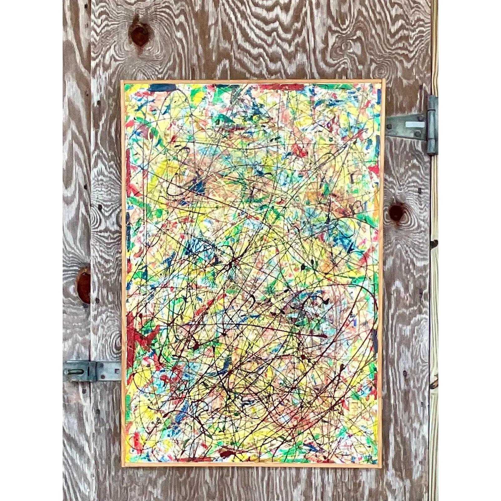 North American Vintage Boho Abstract Painting Signed Lincoln Park For Sale
