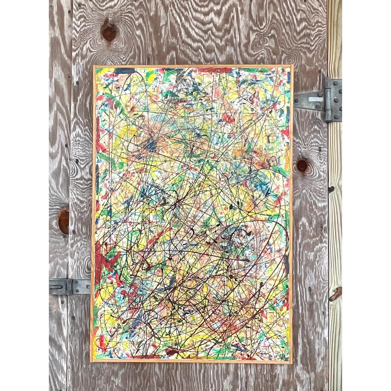 20th Century Vintage Boho Abstract Painting Signed Lincoln Park For Sale