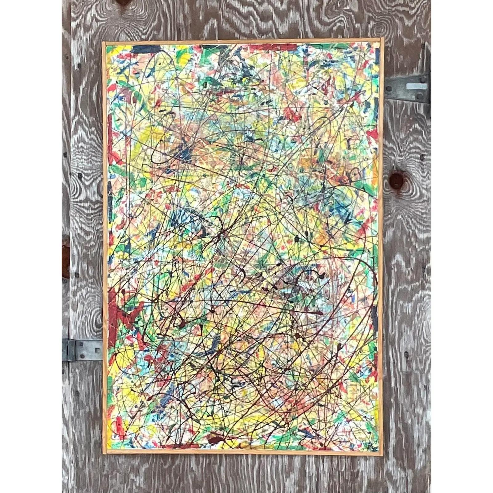 Vintage Boho Abstract Painting Signed Lincoln Park For Sale 1