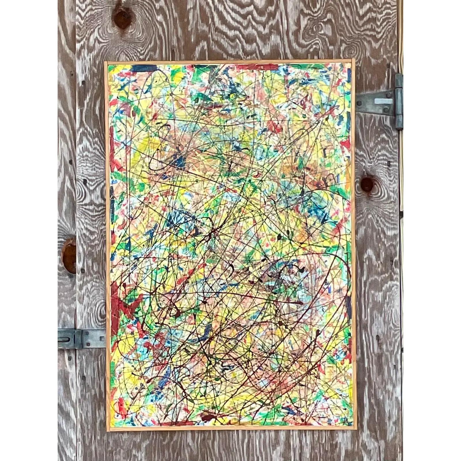 Vintage Boho Abstract Painting Signed Lincoln Park For Sale 2