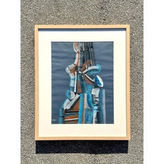 Vintage Boho Abstract Pastel on Paper