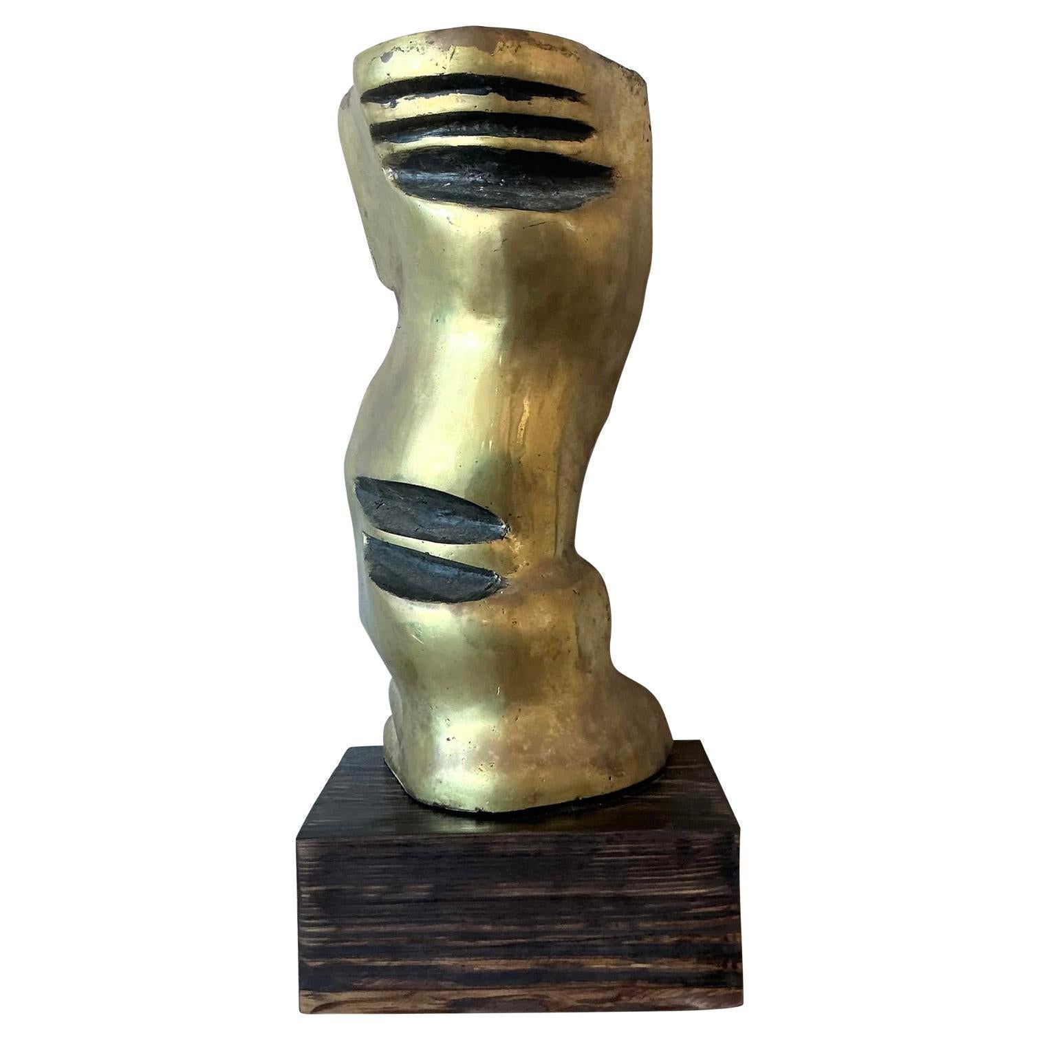Scultura astratta vintage in bronzo lucido Boho