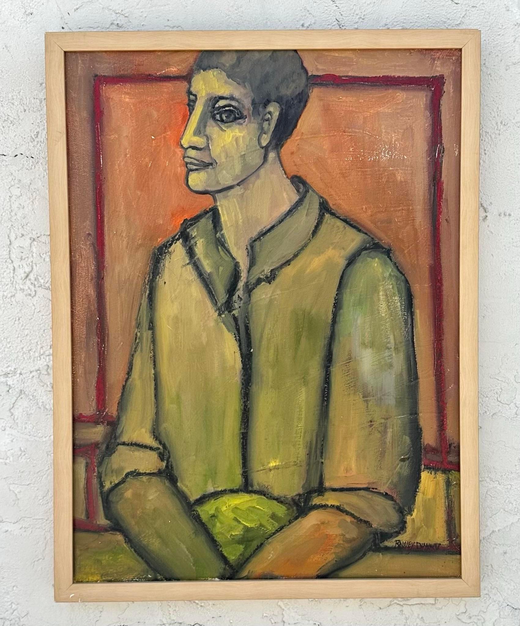 Bohemian Vintage Boho Abstract Portrait of Man Oil Painting on Board