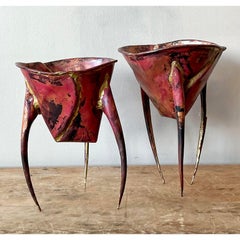 Vintage Boho abstrakte skulpturale Metallschalen - Satz von 2