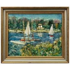 Vintage Boho Abstract Seascape Oil on Canvas