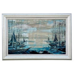 Vintage Boho Abstract Seascape Oil on Canvas
